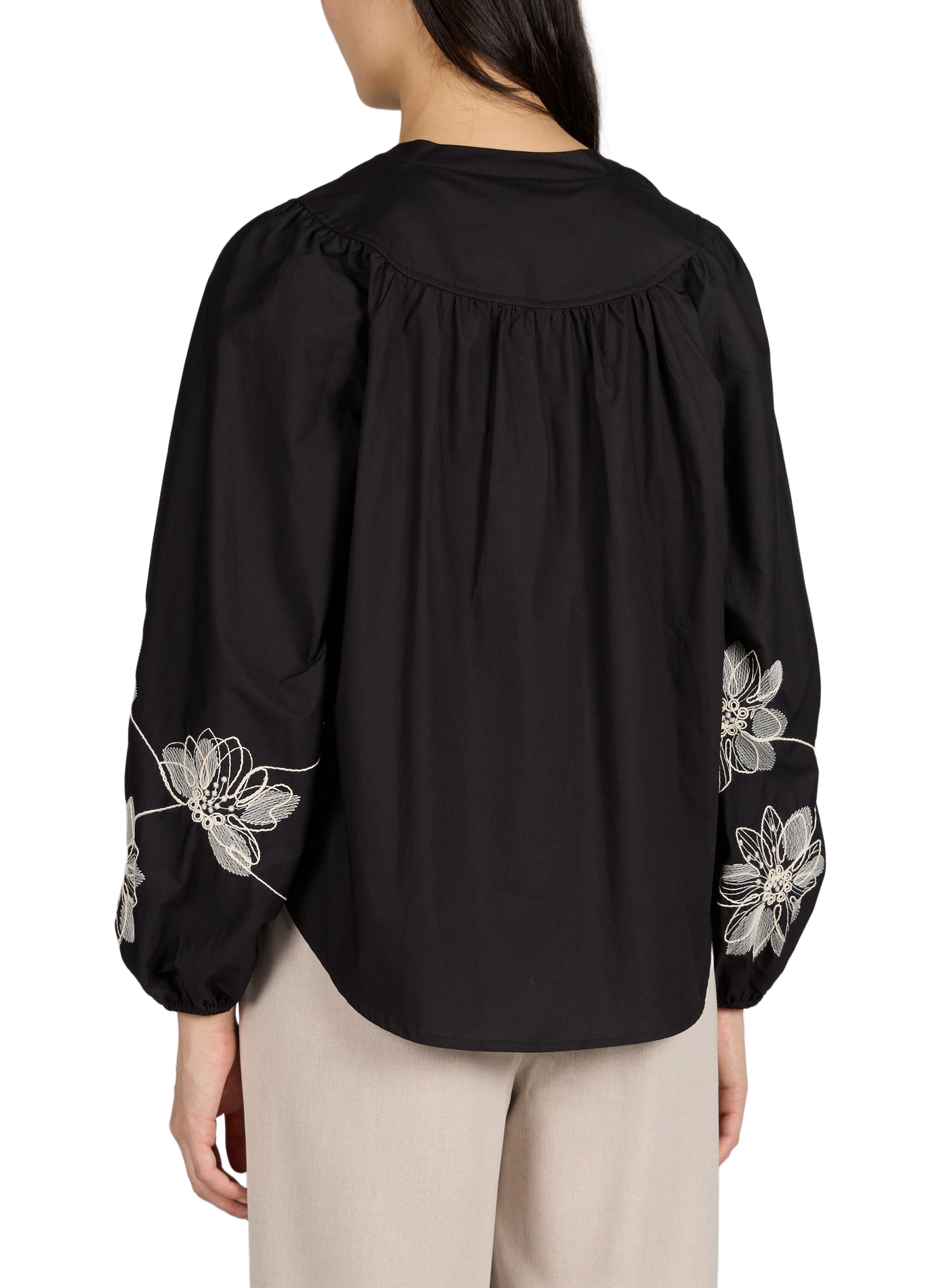 Blouse Objmerle fleurs brodées en coton OBJECT Noir
