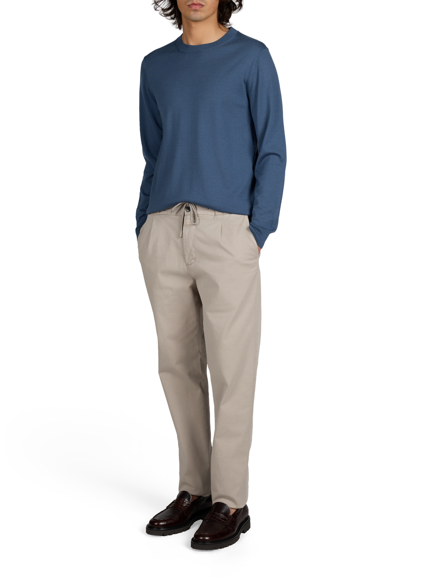 Pull col rond en laine mérinos AU PRINTEMPS PARIS Bleu