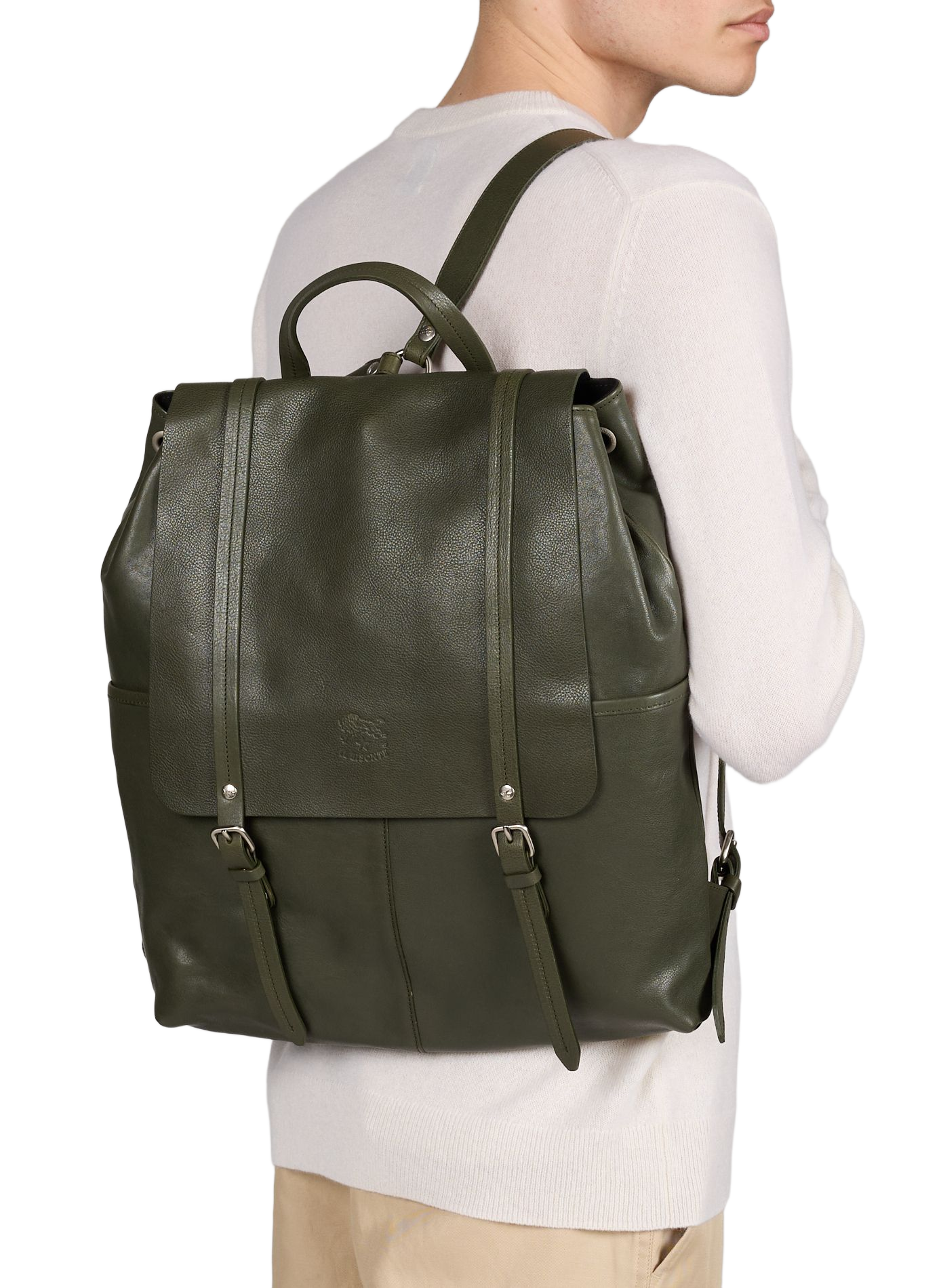 Mochila de cuero de vaca IL BISONTE Caqui