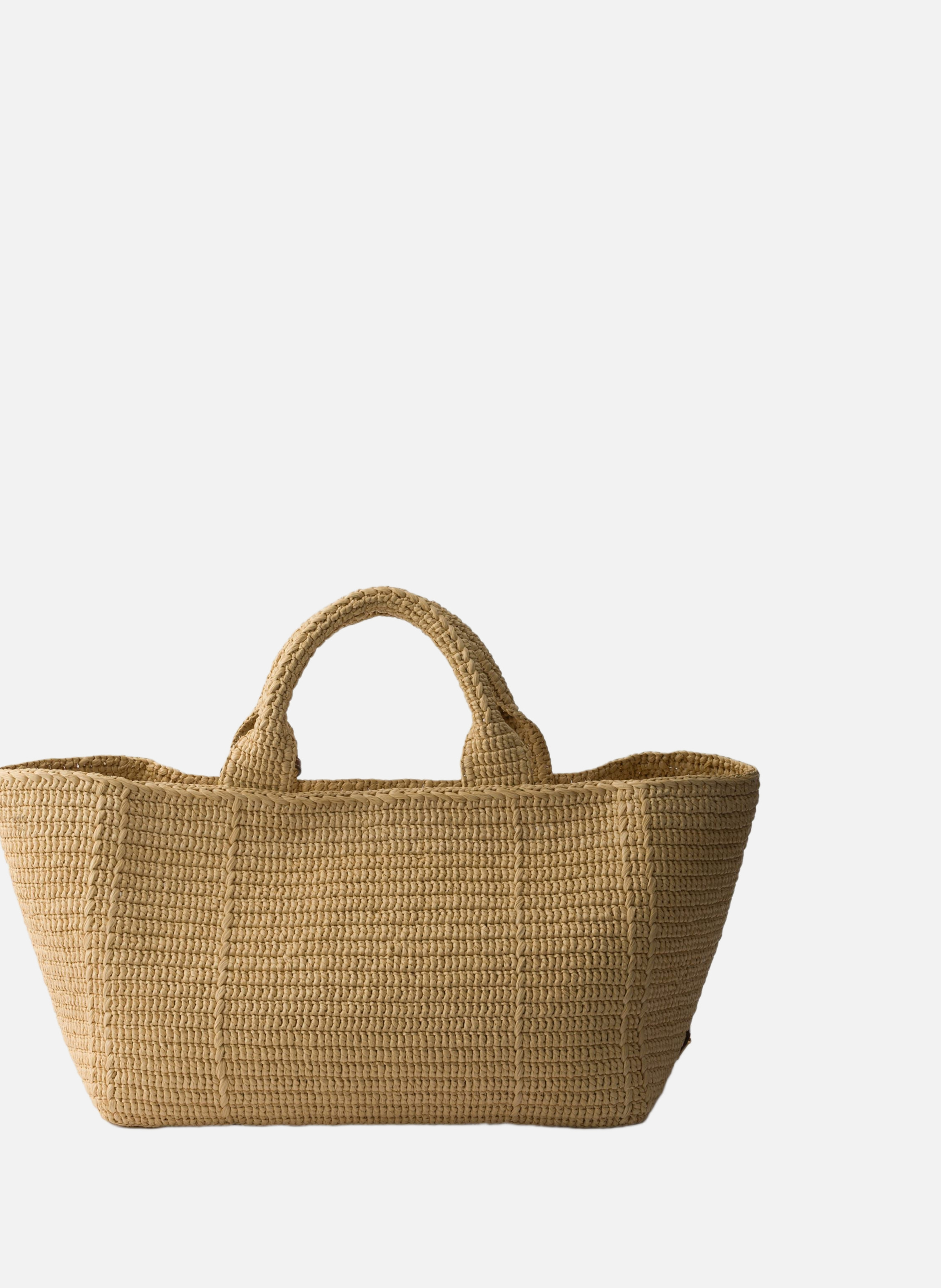 Grand cabas en crochet avec détails en cuir PRADA Beige