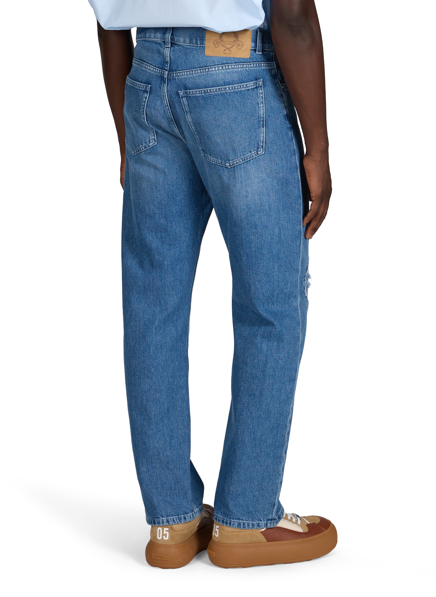 Jean à empiècement coeur aux genoux en coton MOSCHINO Bleu