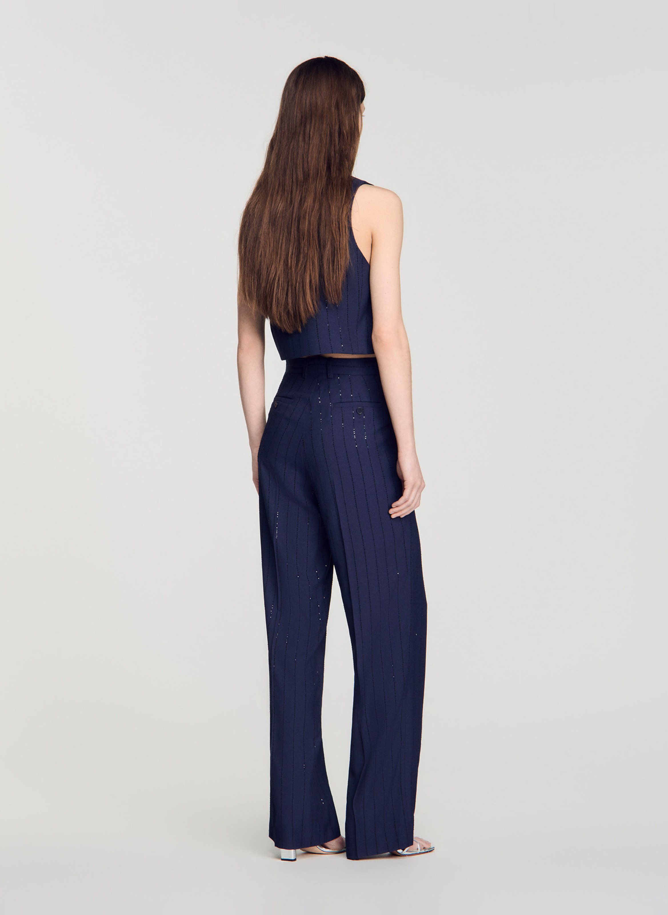 Pantalon tailleur à rayures strass SANDRO Bleu