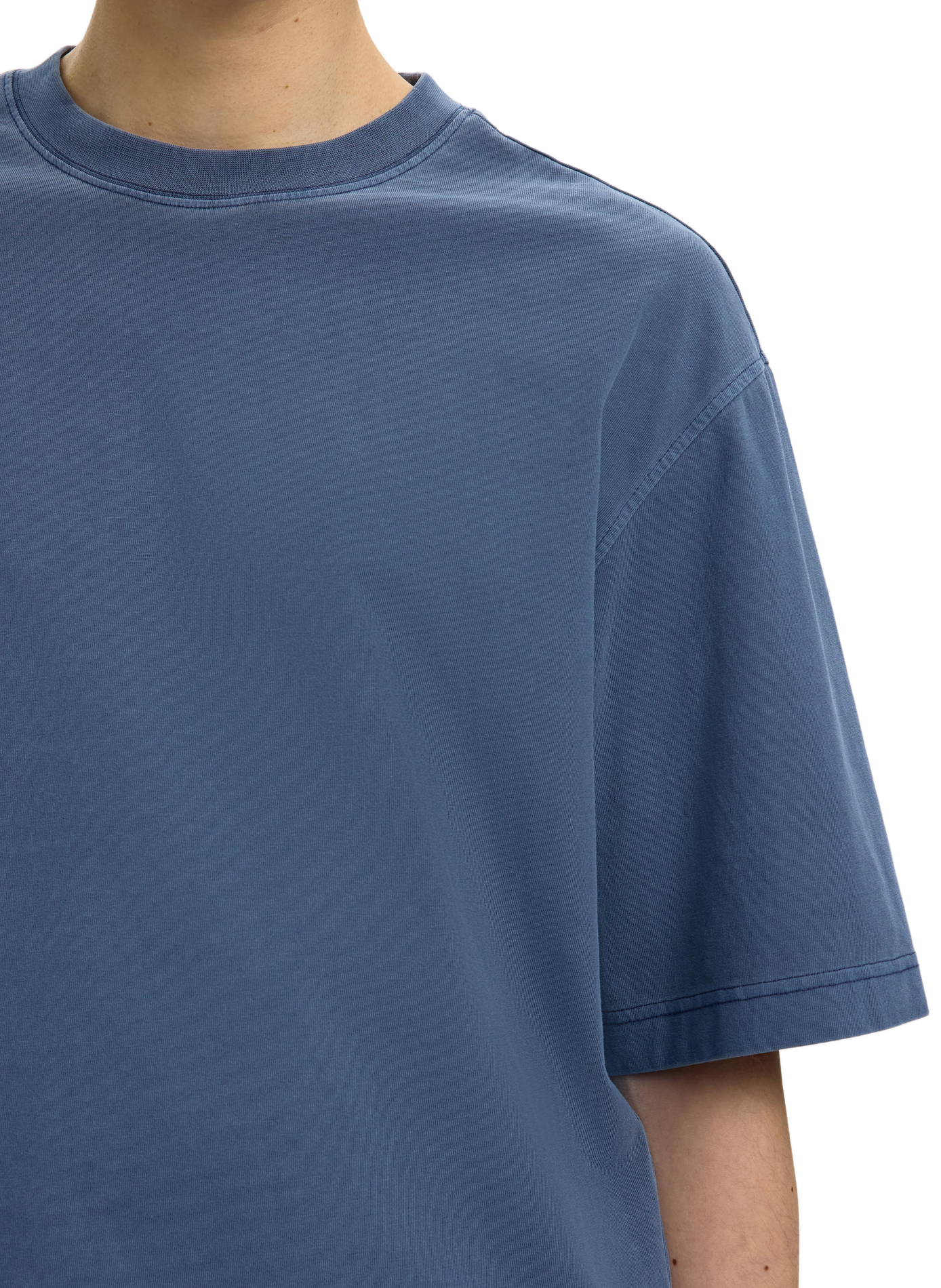 Oversized round neck cotton t-shirt SELECTED Blue