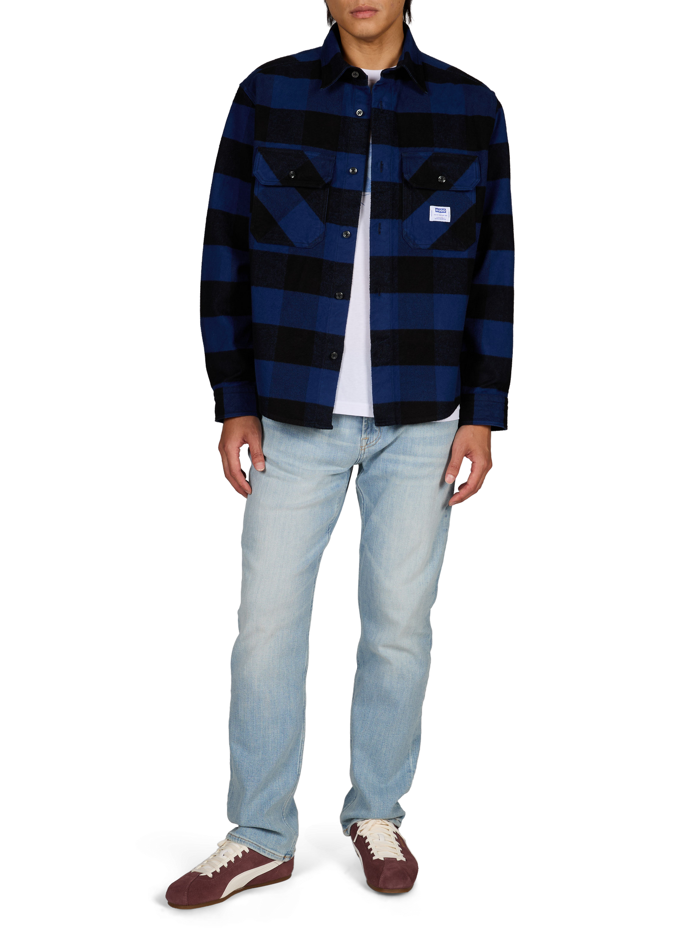 Oversized cotton flannel check shirt HUGO BLUE Blue