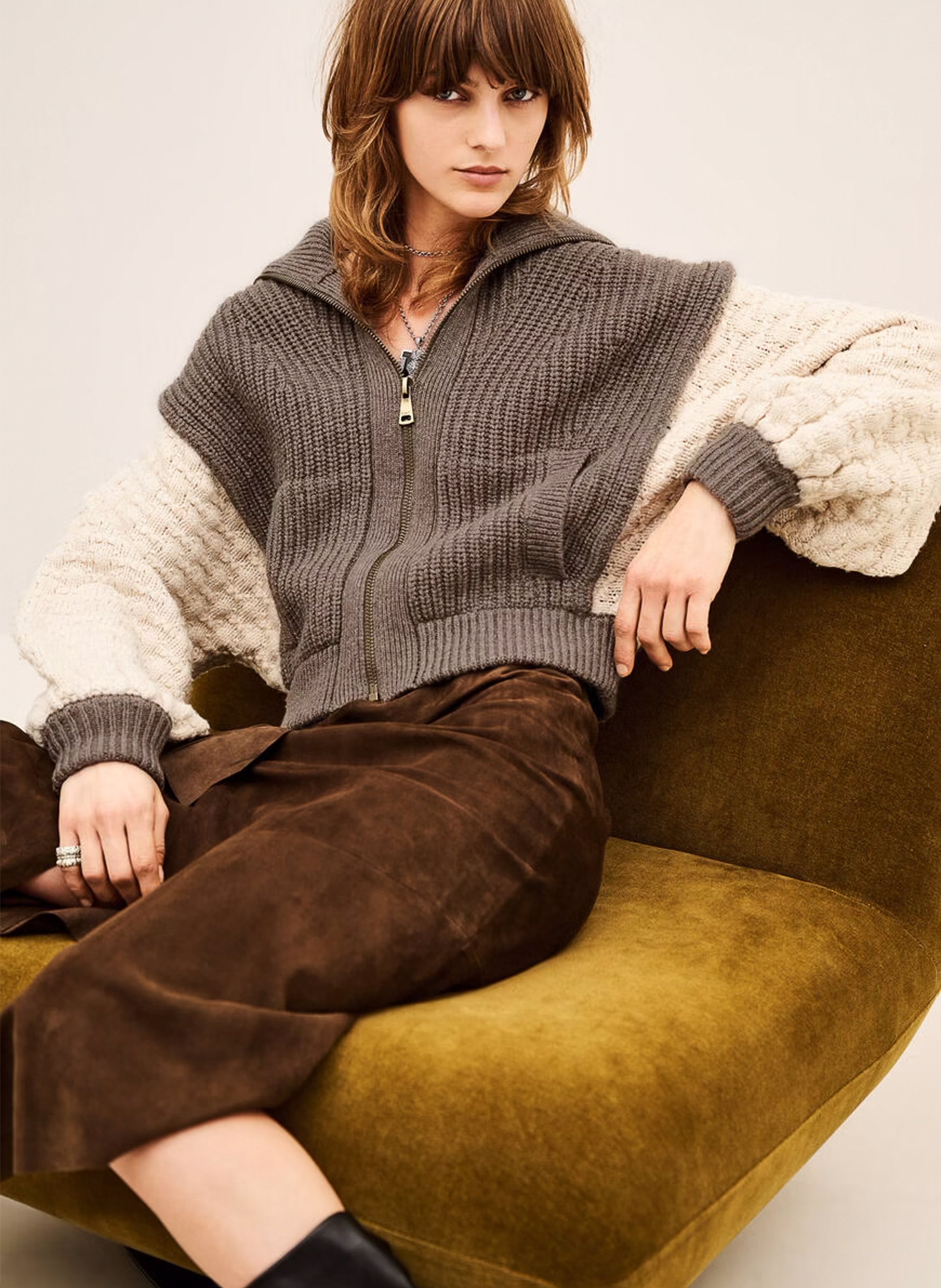 Cardigan col camionneur en laine mélangée essen BA&SH Beige