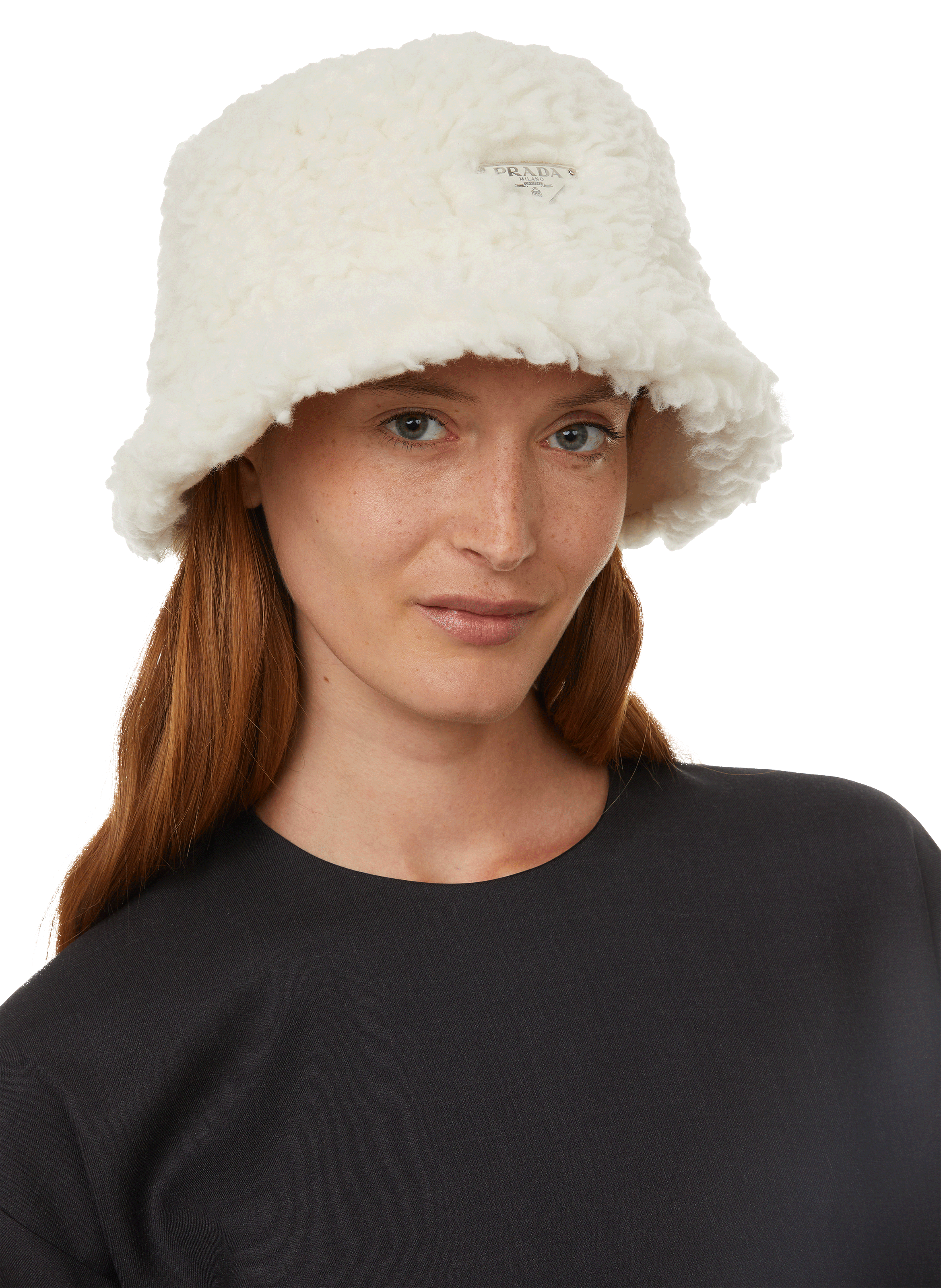 Fleece bucket hat PRADA Beige