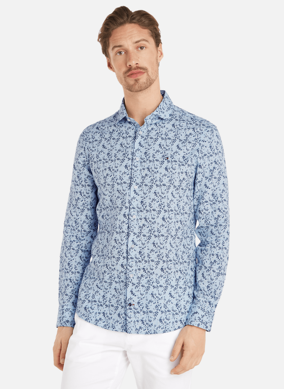 TOMMY HILFIGER Cotton and linen printed shirt Blue