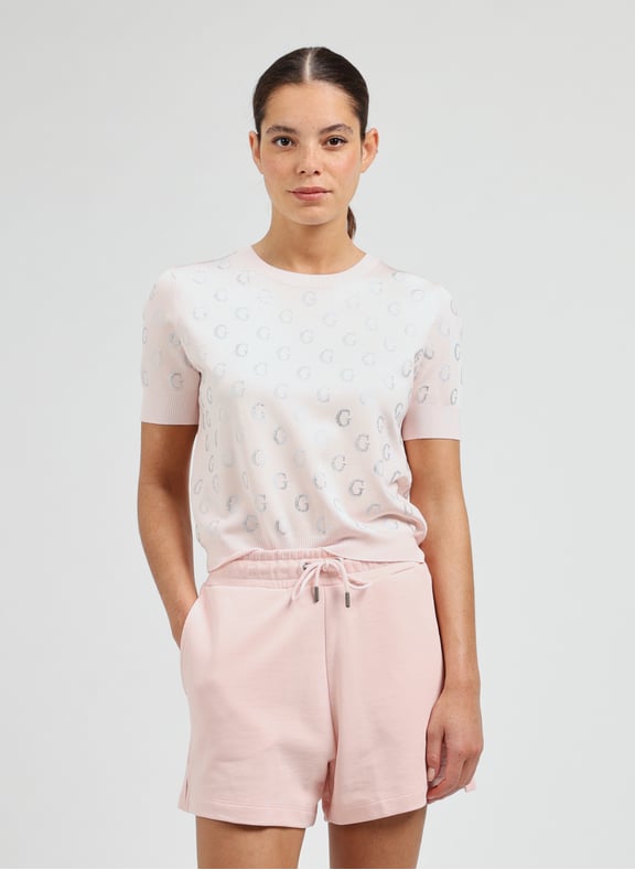 Short-sleeved top with rhinestones Pink by GUESS GUESS Short-sleeved top with rhinestones Pink