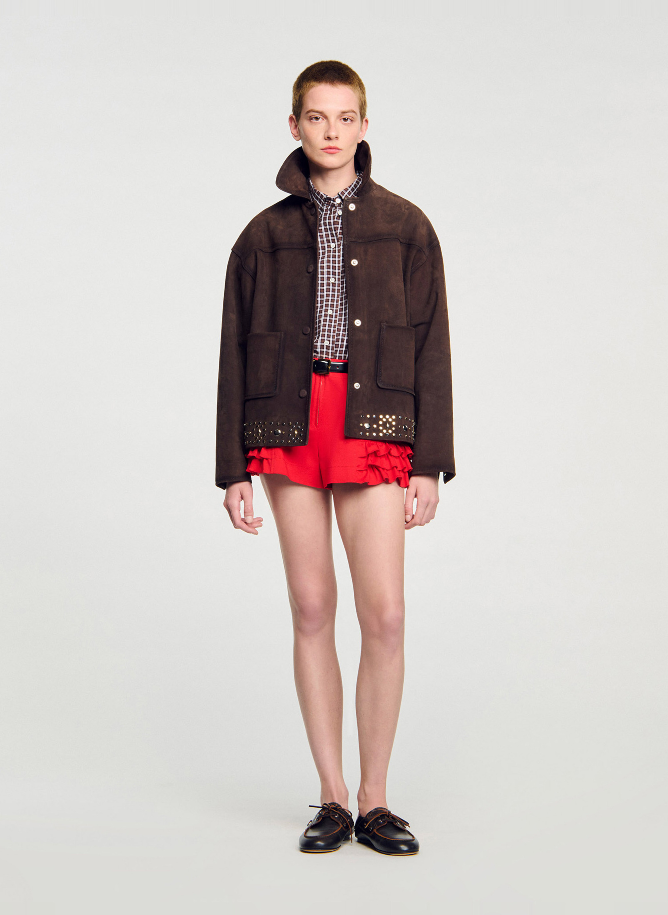 Blouse col classique en cuir SANDRO Marron