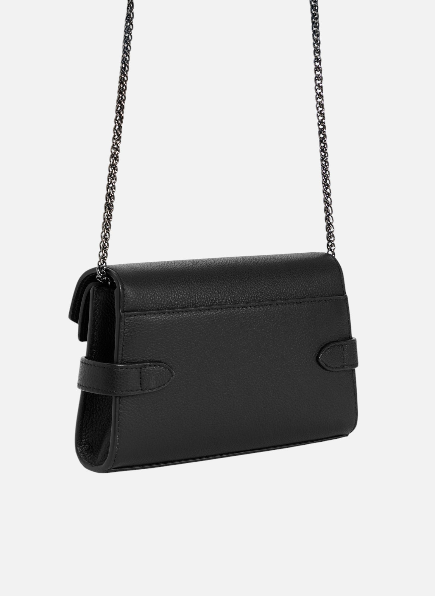 Sac pochette avec bandoulière double rabat emilie en cuir grainé LE TANNEUR Noir