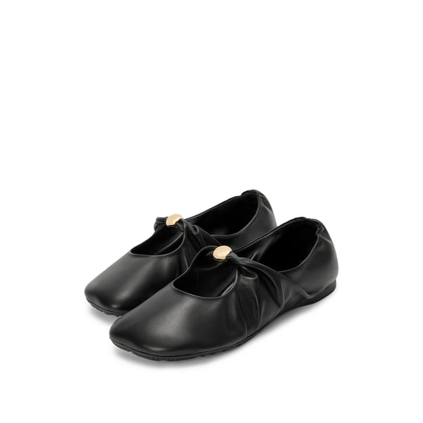 Loewe Black Nappa Leather Pebble Ballerinas In Animal Print