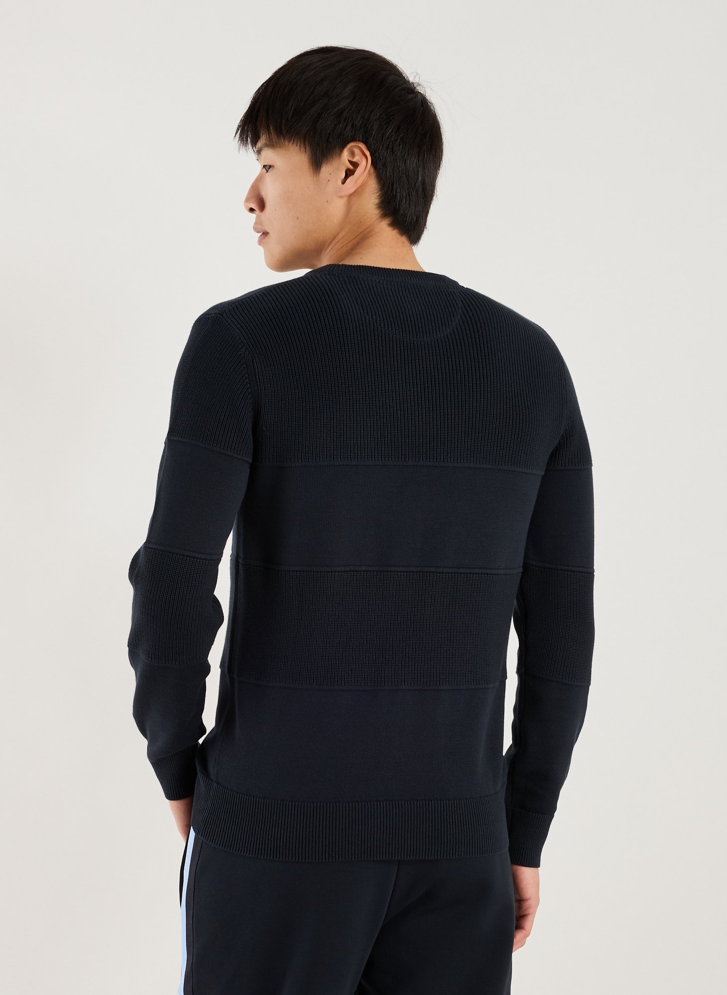 Ribbed round neck cotton sweater EDEN PARK Blue
