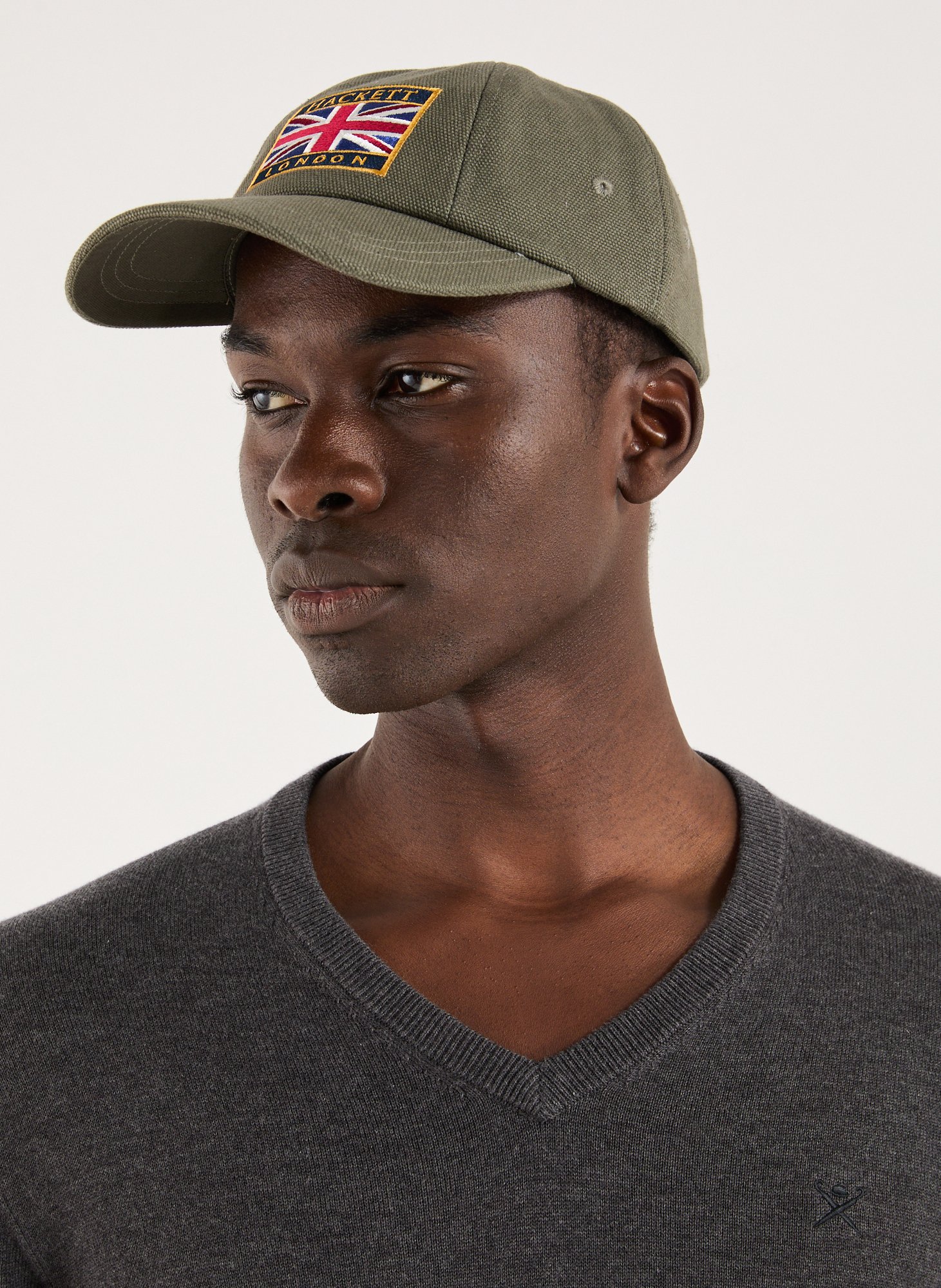 Embroidered curved cotton visor cap HACKETT Green