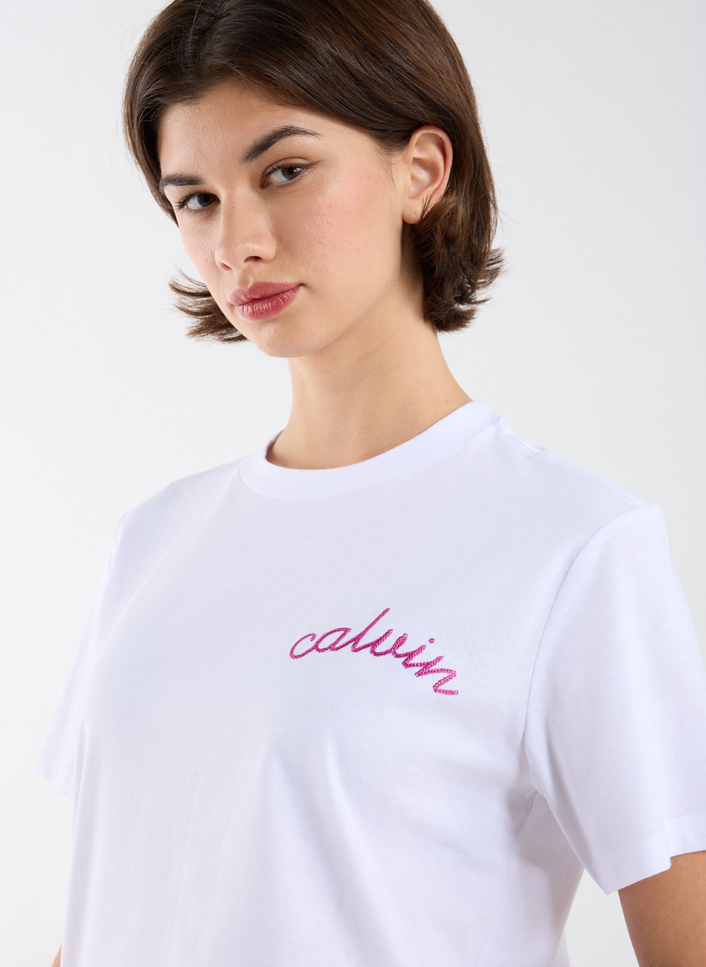 T-shirt col rond en coton CALVIN KLEIN Blanc