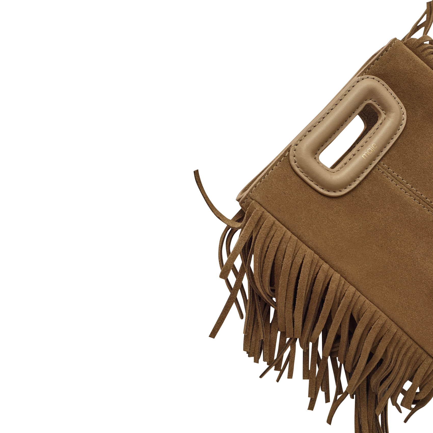 Sac bandoulière à franges en cuir velours m mini MAJE Marron