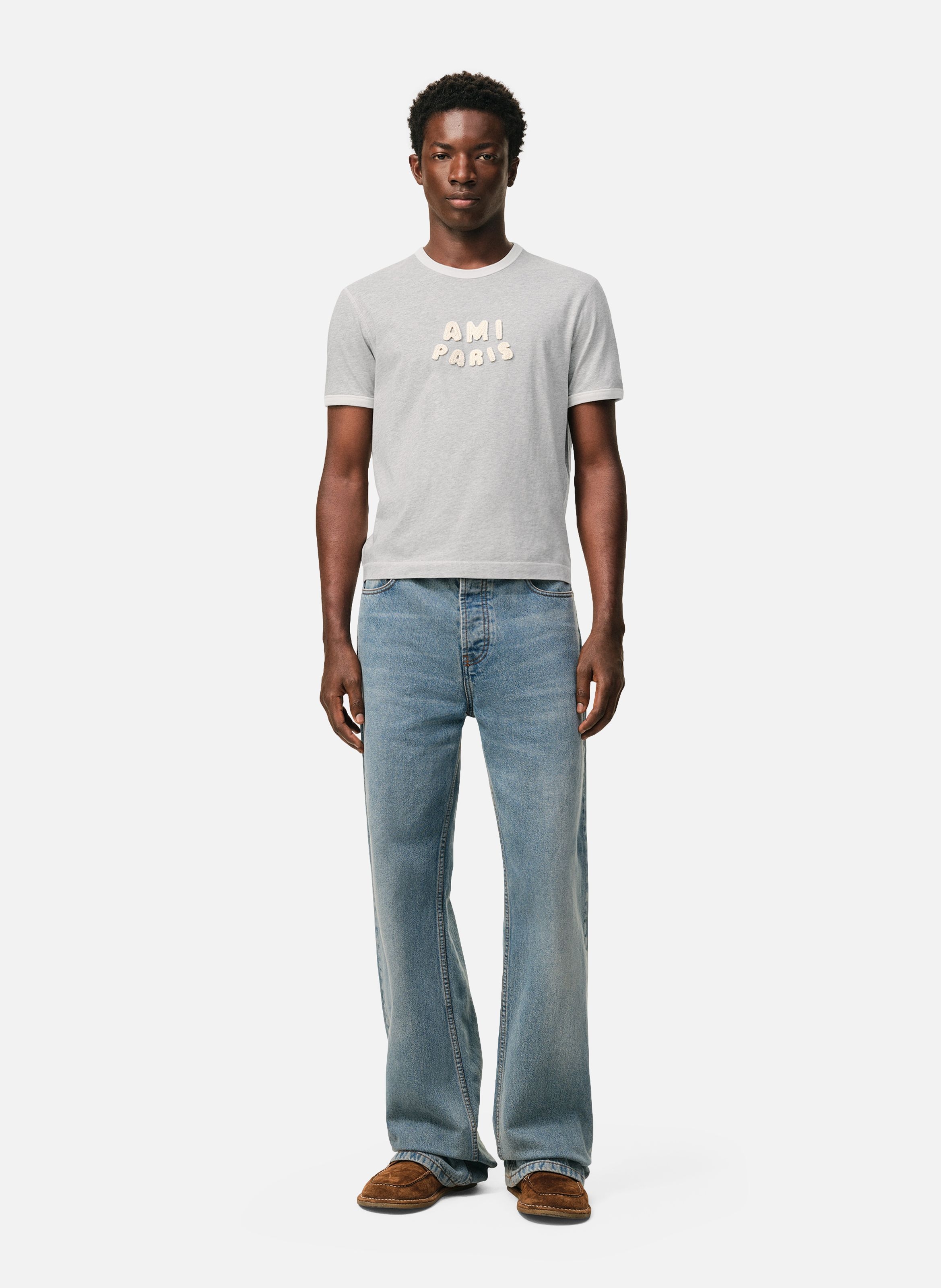 T-shirt empiècement ami paris en crochet unisexe en coton AMI PARIS Gris