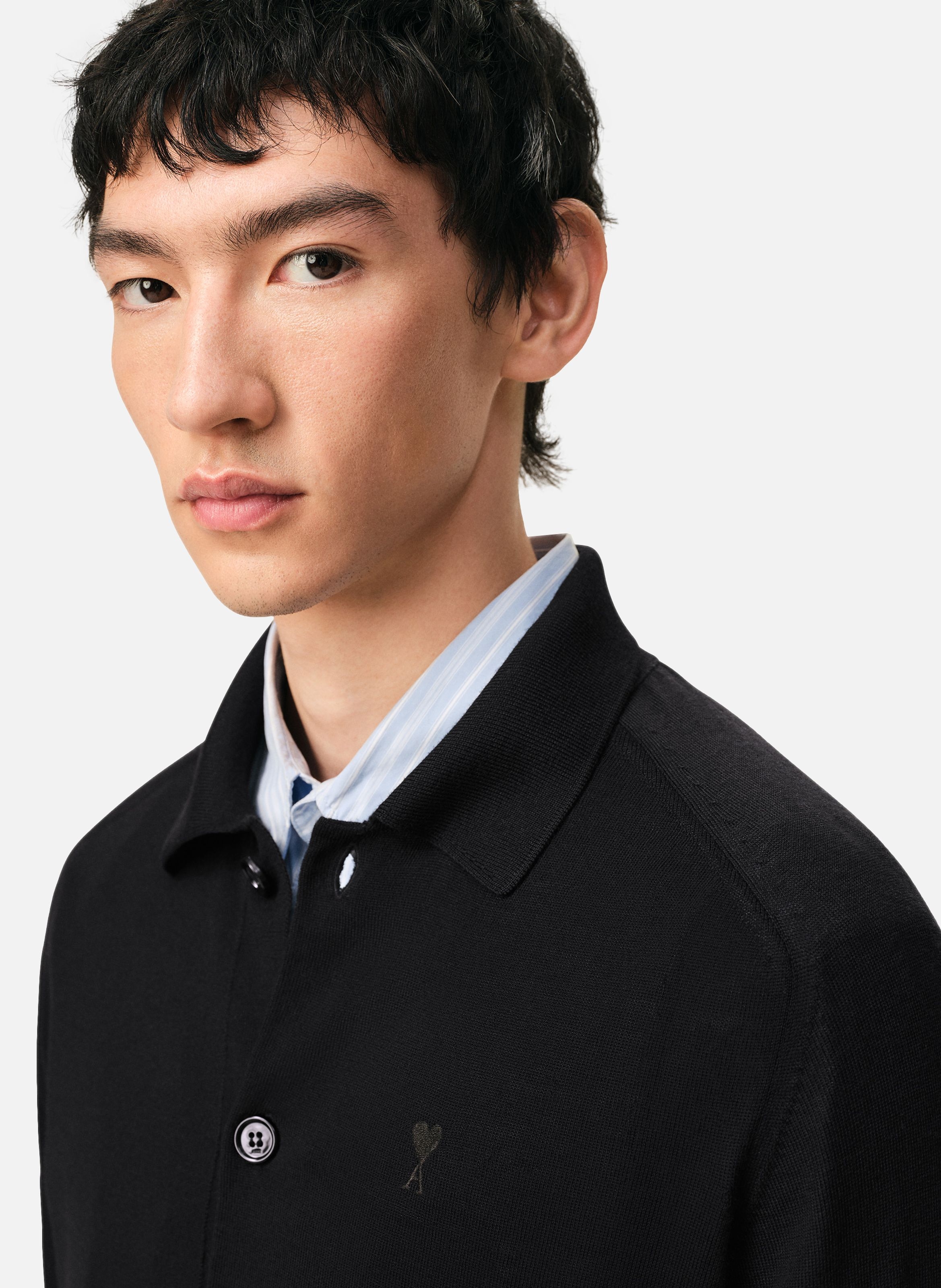 Cardigan col chemise ami de coeur en laine AMI PARIS Noir