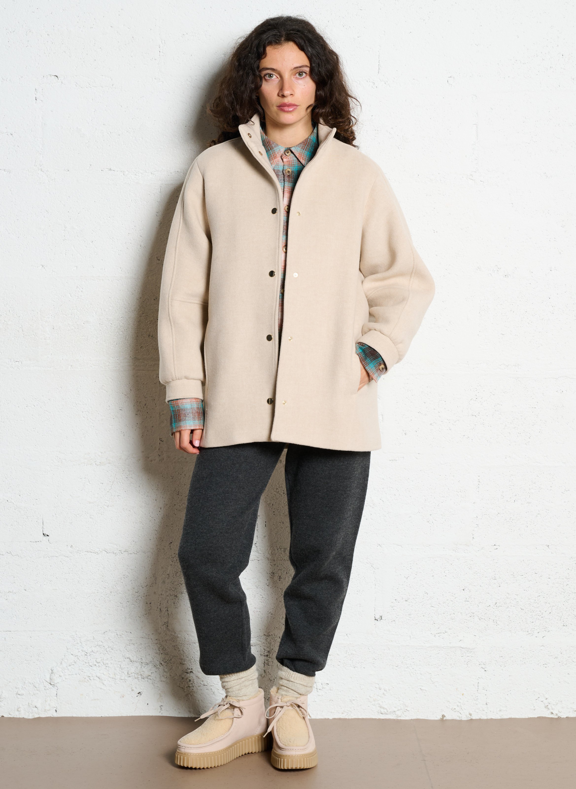 Manteau droit uni boutonné damien MAISON 123 Blanc