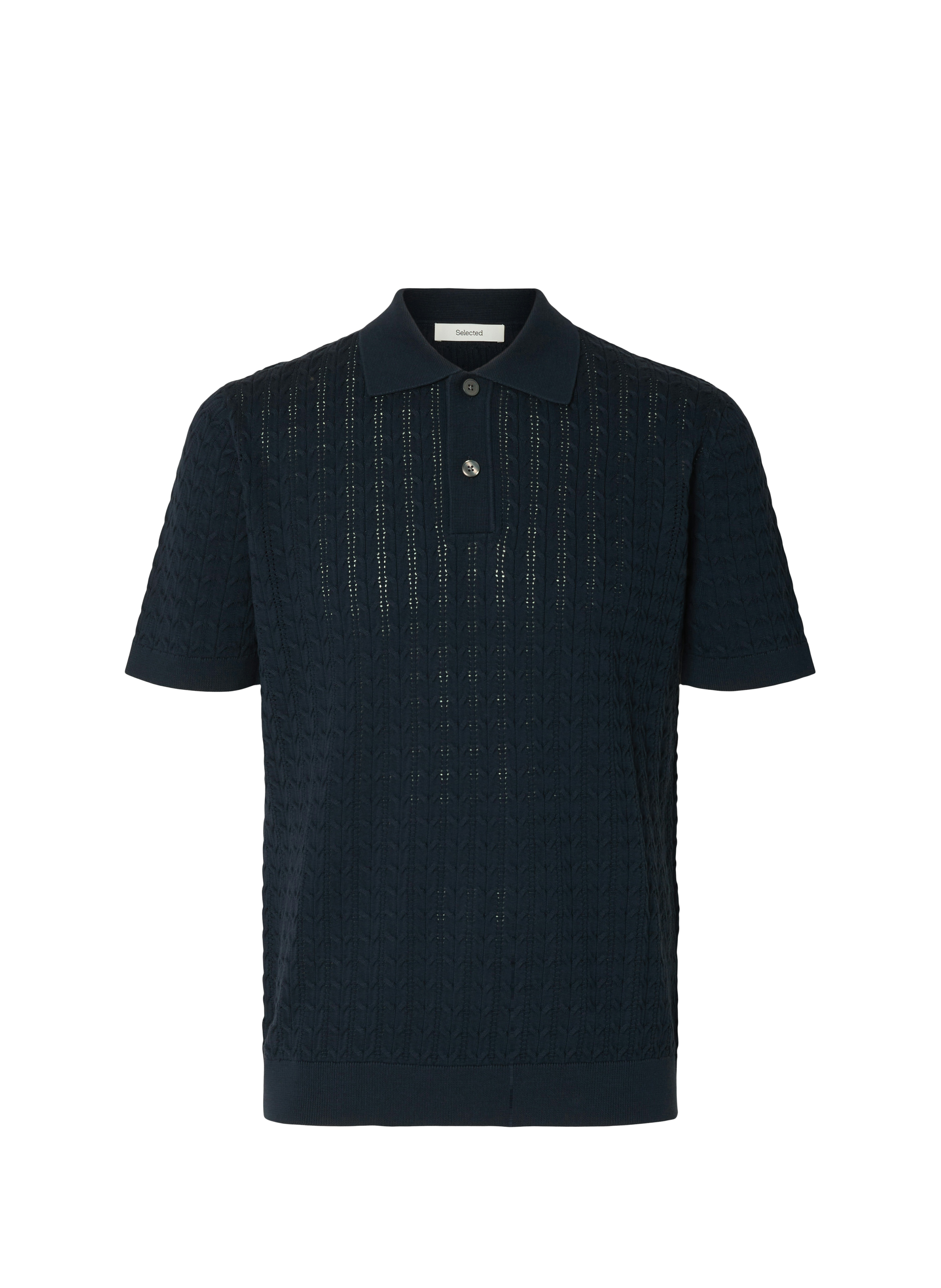 Short-sleeved cotton knit polo SELECTED Blue