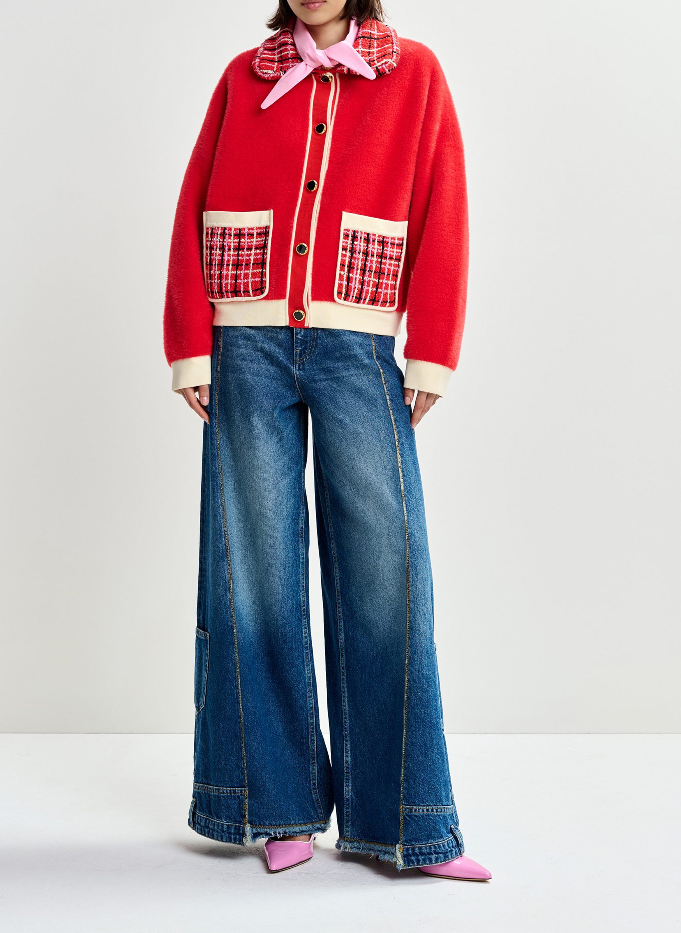 Veste oversize boutonnée à détail tweed Joilu ESSENTIEL ANTWERP Rouge
