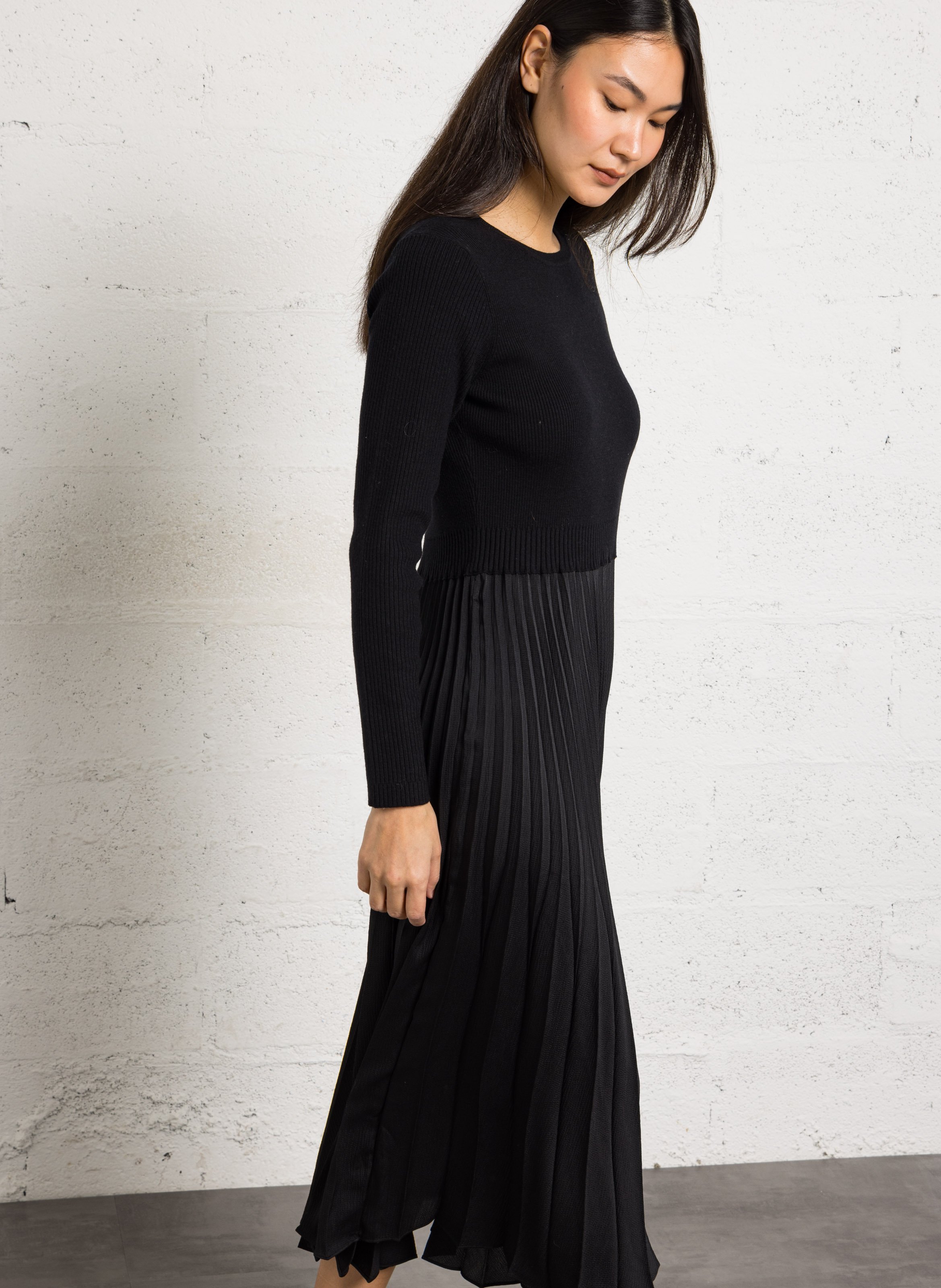 Robe midi col rond en maille belinda MAISON 123 Noir