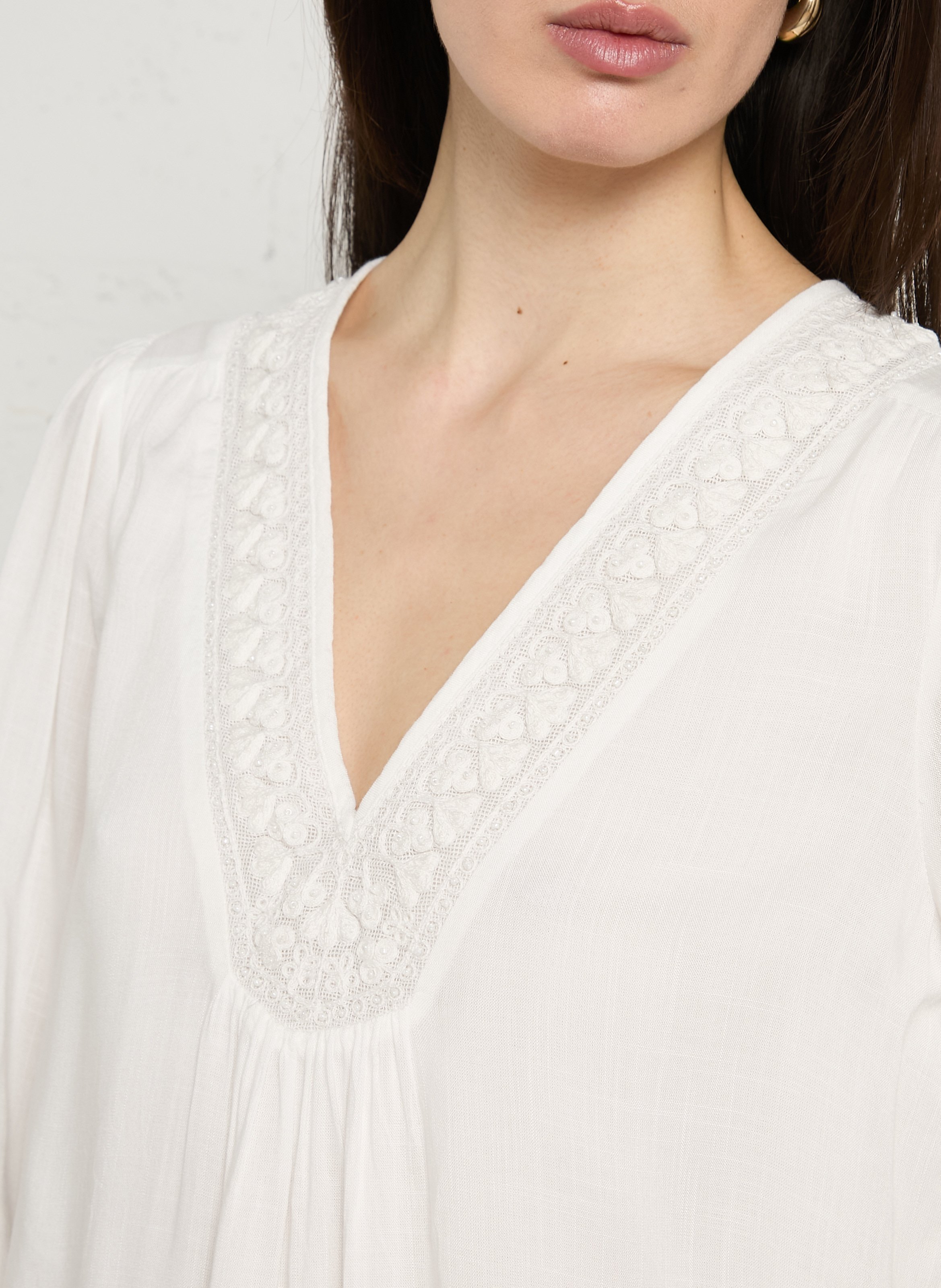 Blouse col v brodé dorian MAISON 123 Blanc