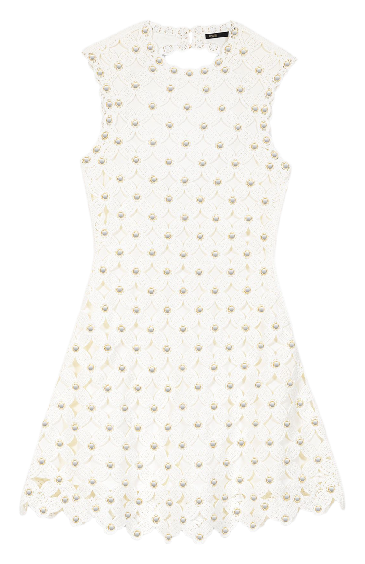 Robe courte évasée en crochet MAJE Blanc