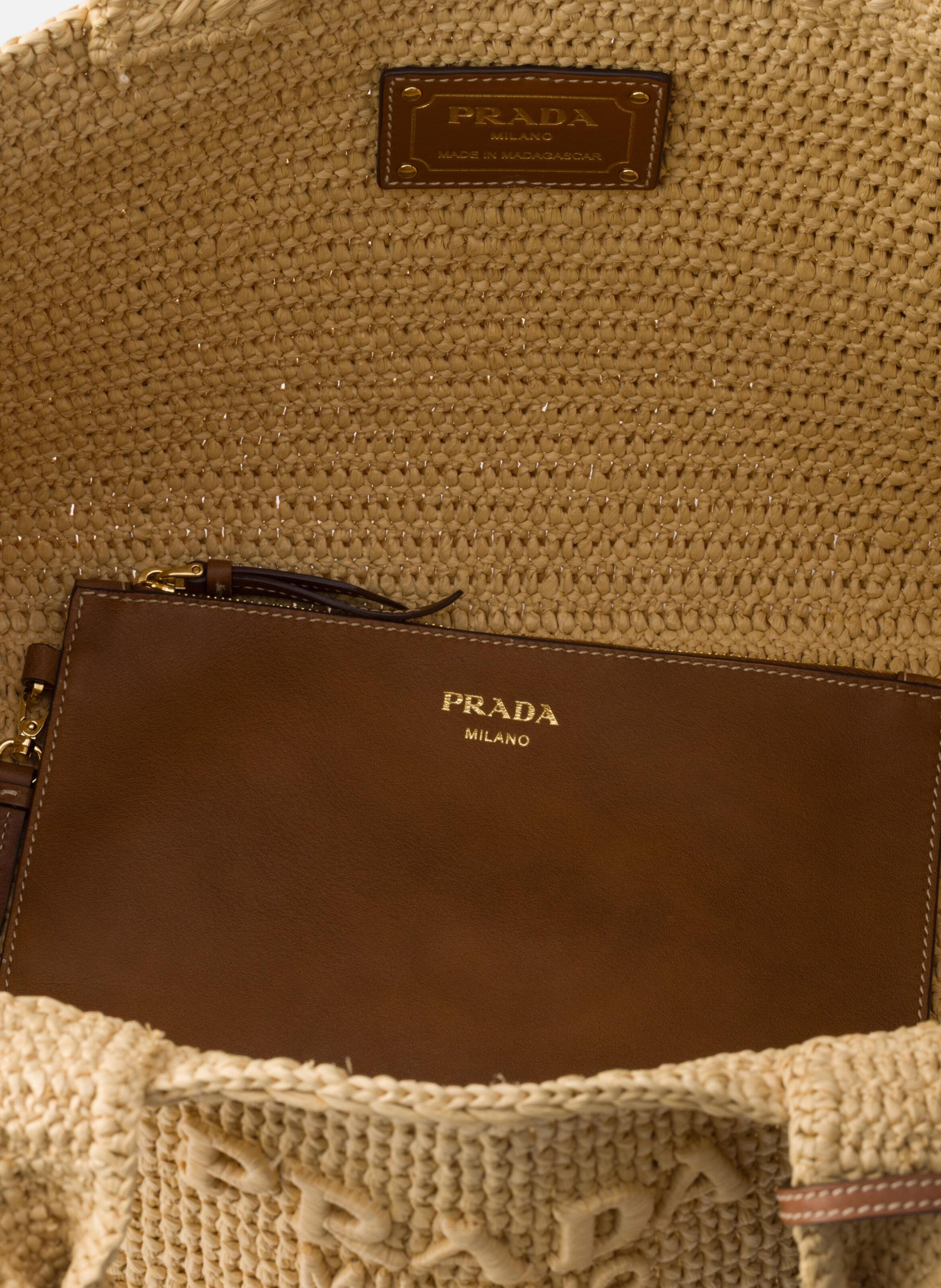 Grand cabas en crochet avec détails en cuir PRADA Beige