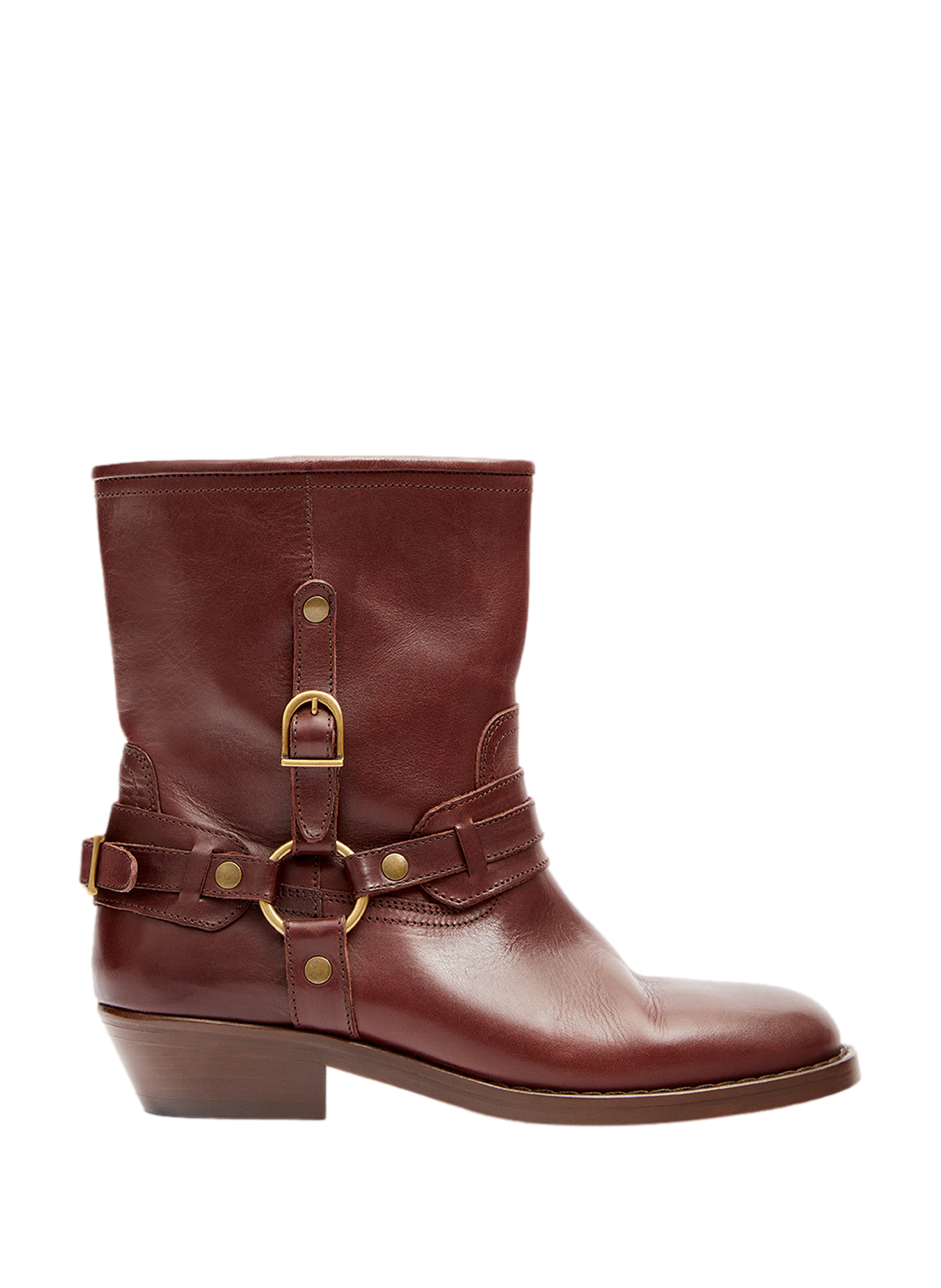 Ildred Western Buckle Leather Ankle Boots ISABEL MARANT Brown