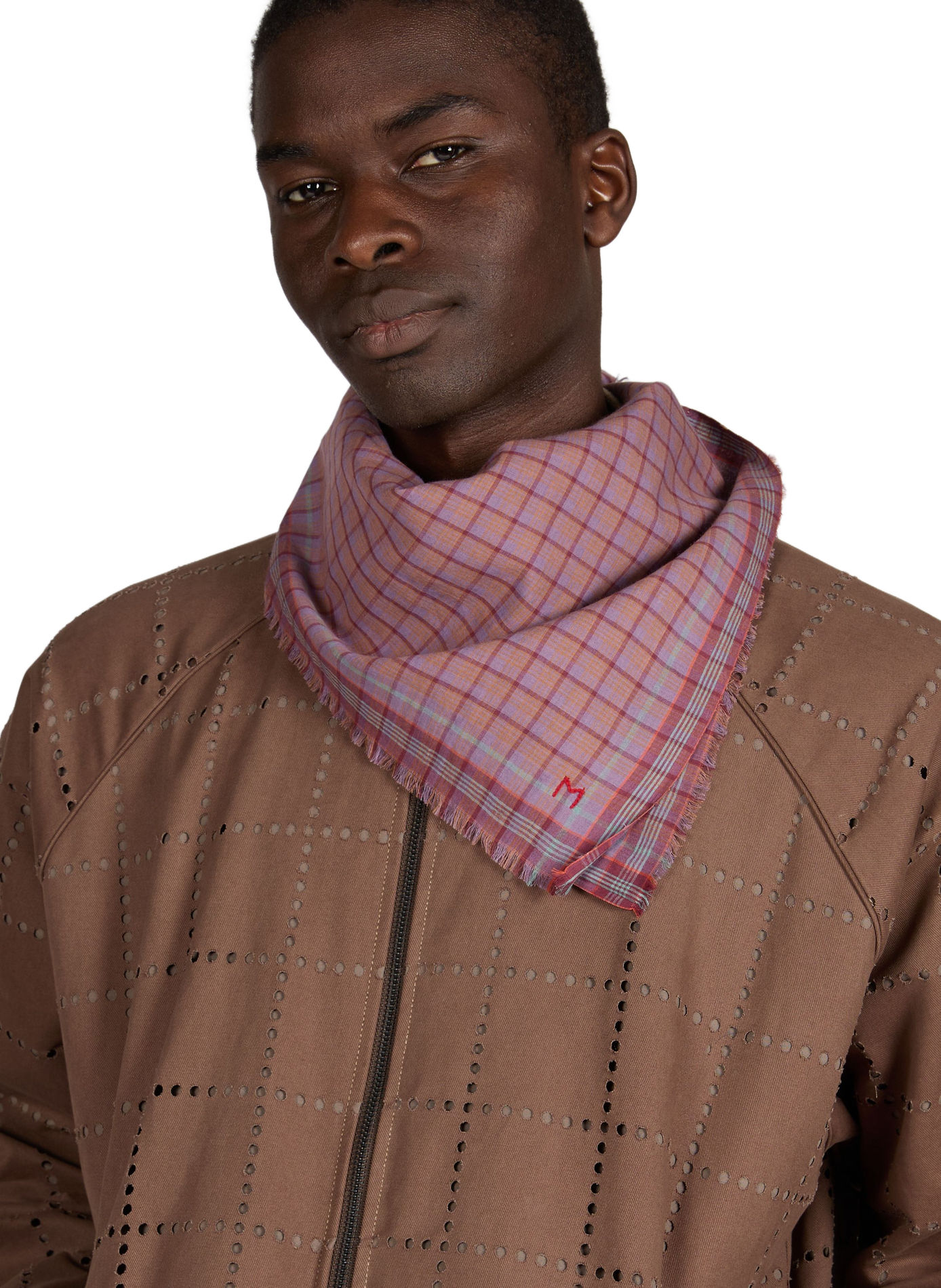 Square checkered cotton scarf MOISMONT Purple