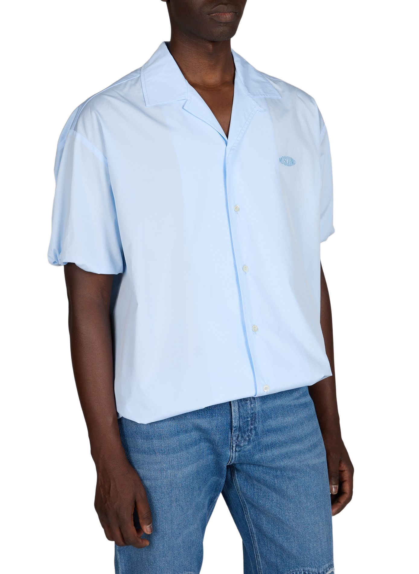 Chemise oversize élastiquée à manches courtes en coton MOSCHINO Bleu