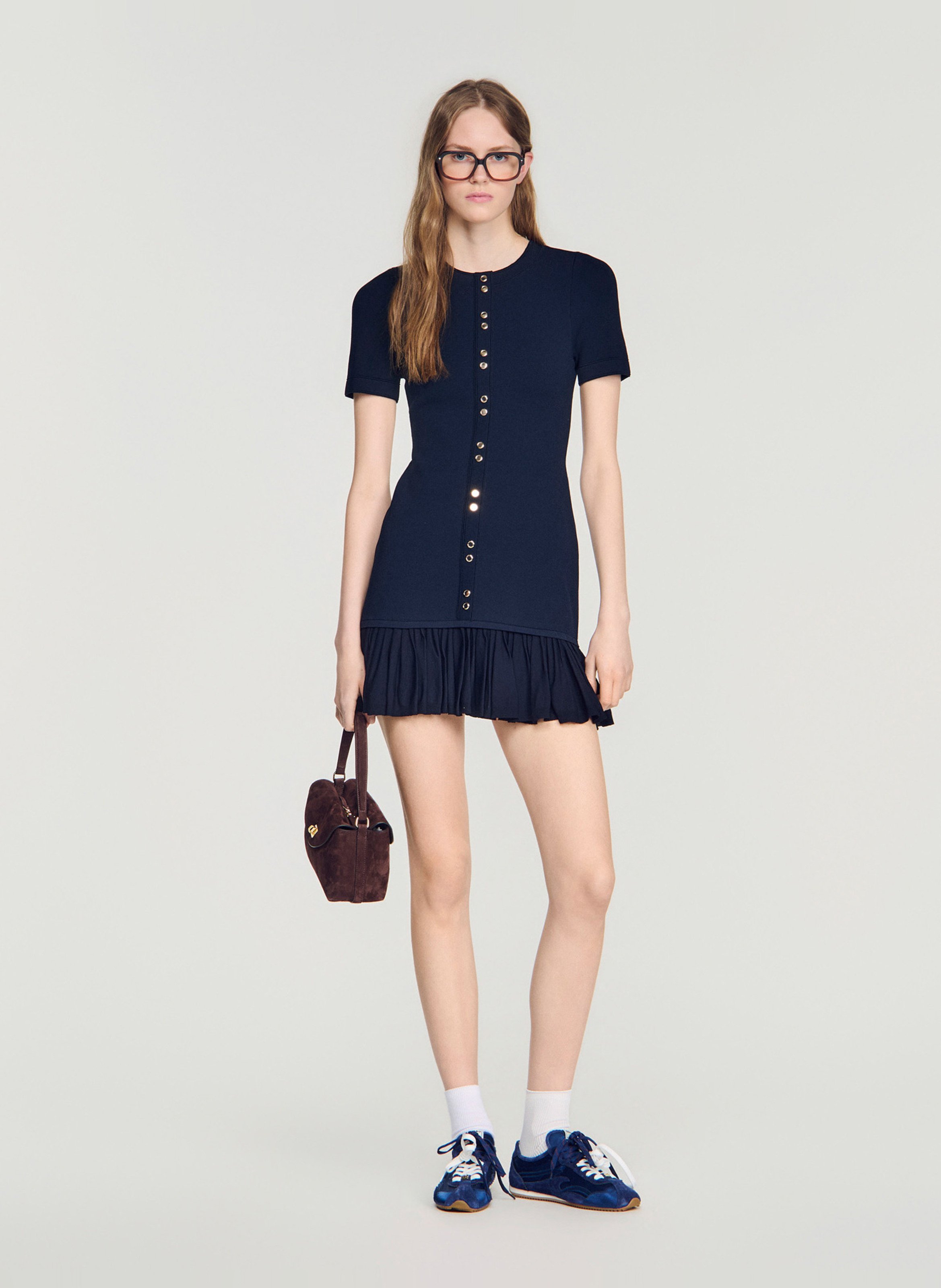 Robe courte ajustée col rond SANDRO Bleu