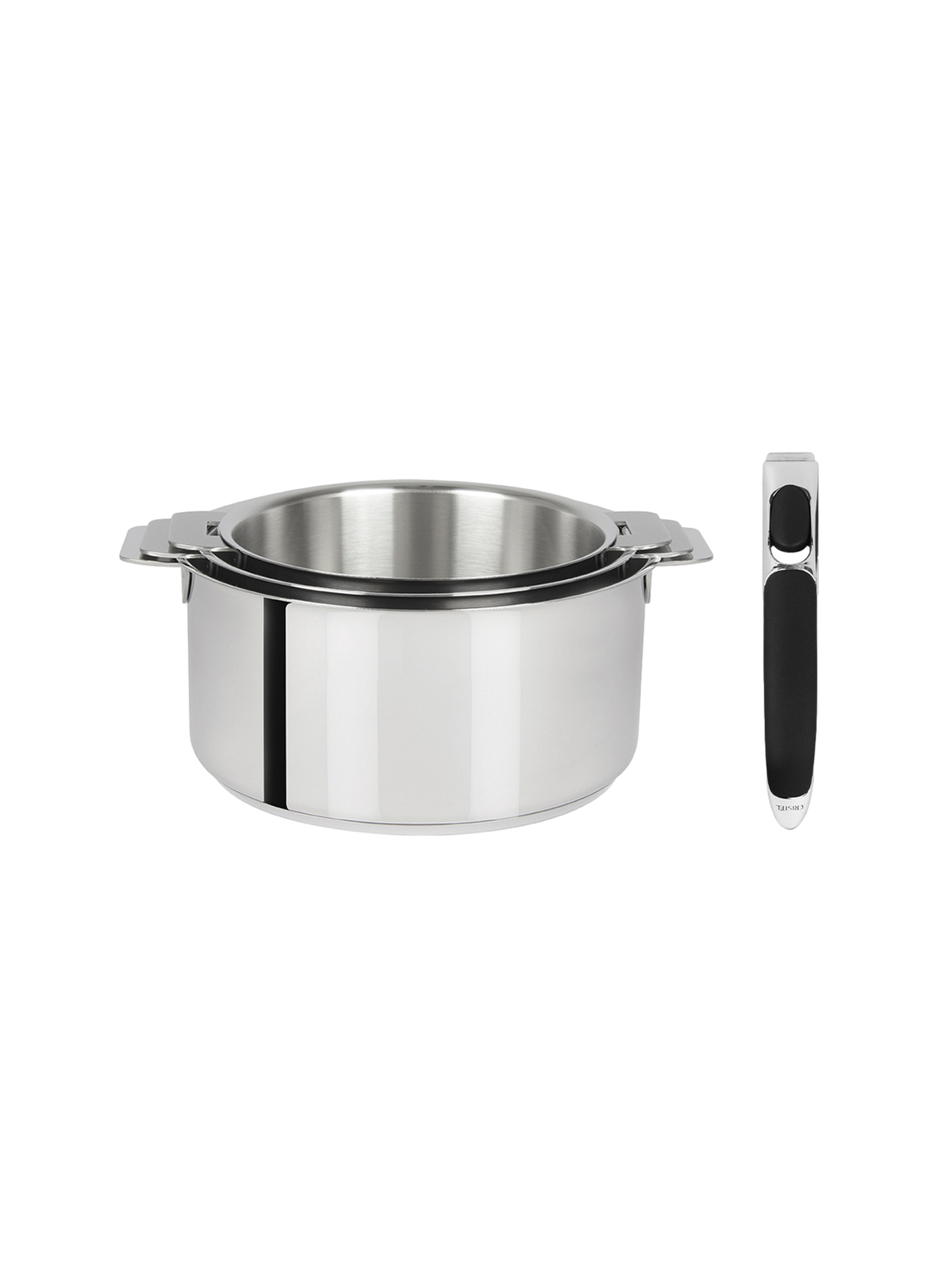 Set de 3 casseroles avec poignée amovible Mutine en inox CRISTEL Gris