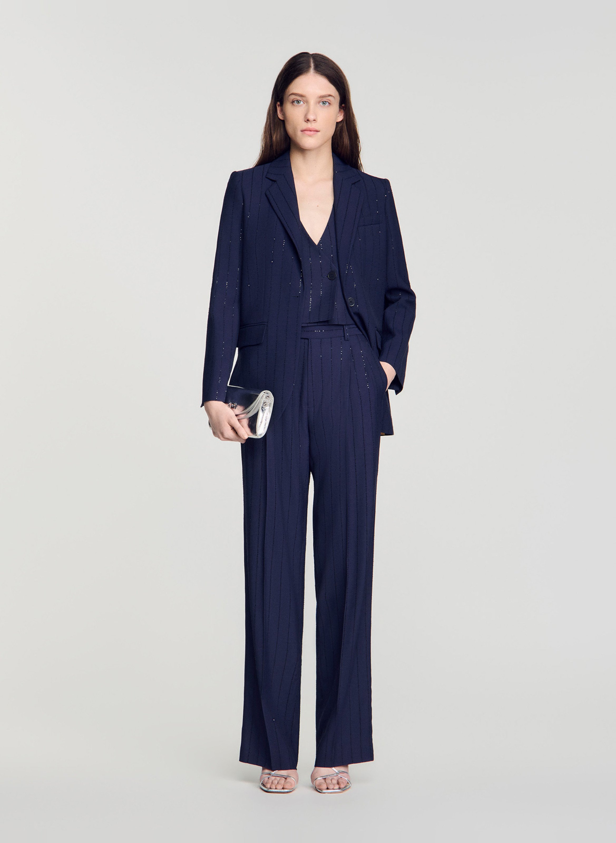 Pantalon tailleur à rayures strass SANDRO Bleu