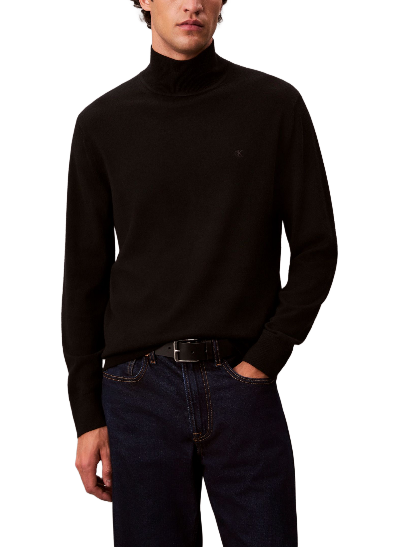Wollpullover mit Stehkragen aus Merinowolle CALVIN KLEIN Schwarz
