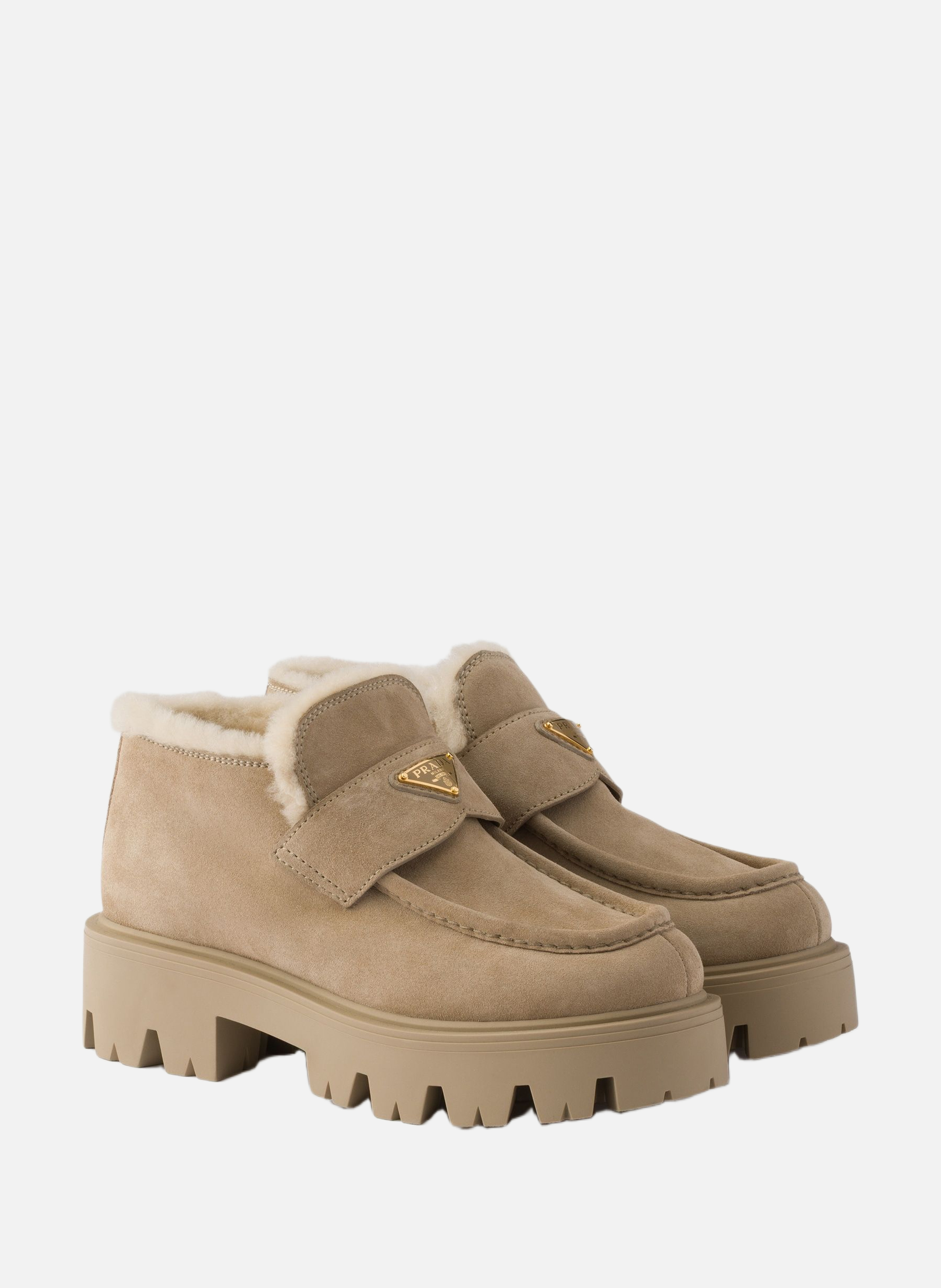 Mocassins en veau velours PRADA Beige