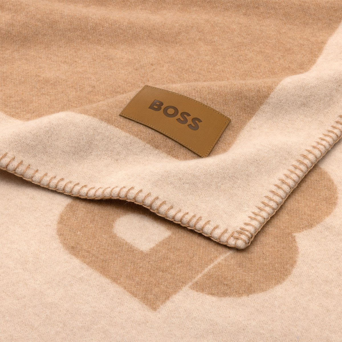 Plaid en laine, signature BOSS HOME Beige