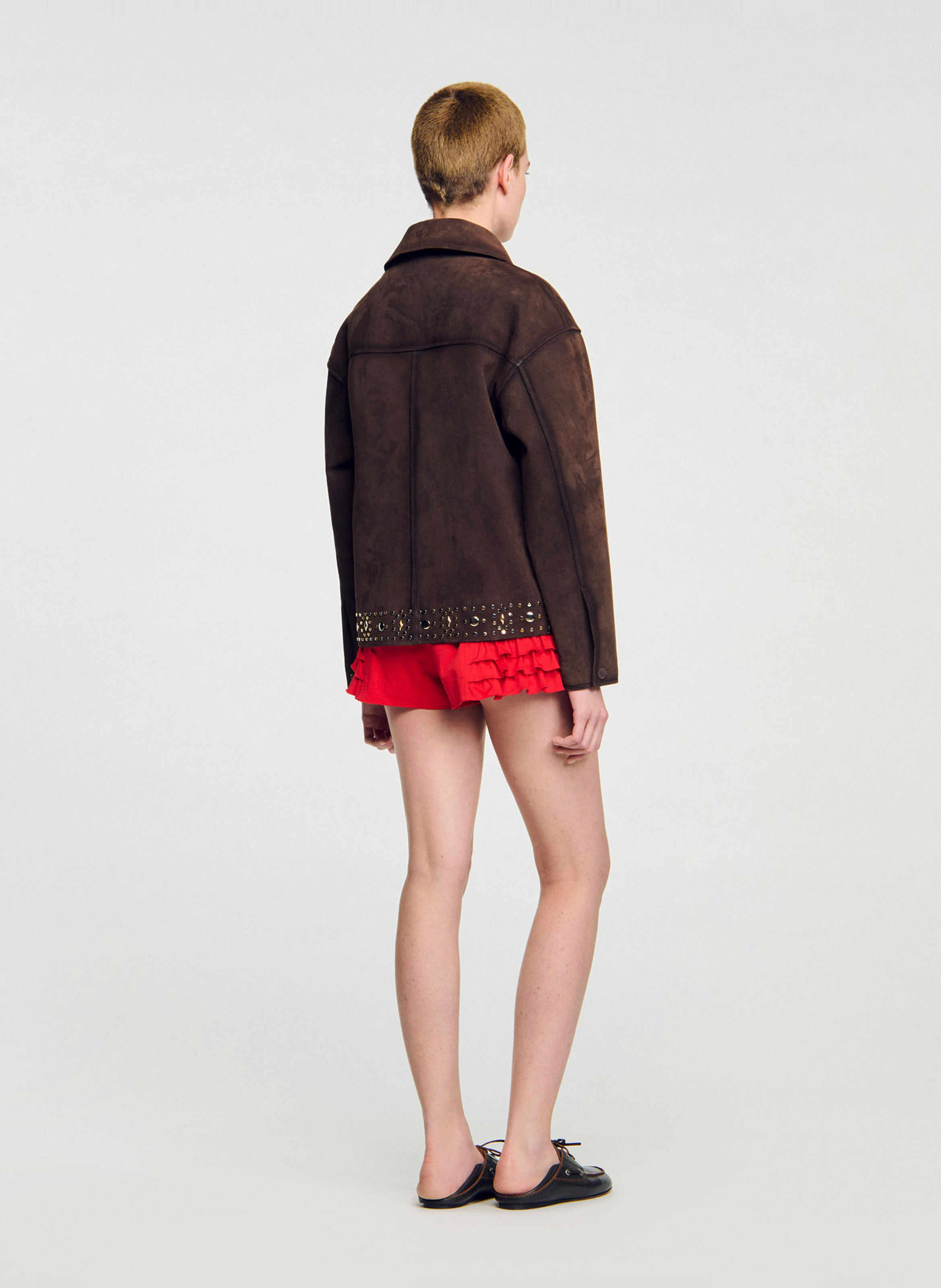 Blouse col classique en cuir SANDRO Marron