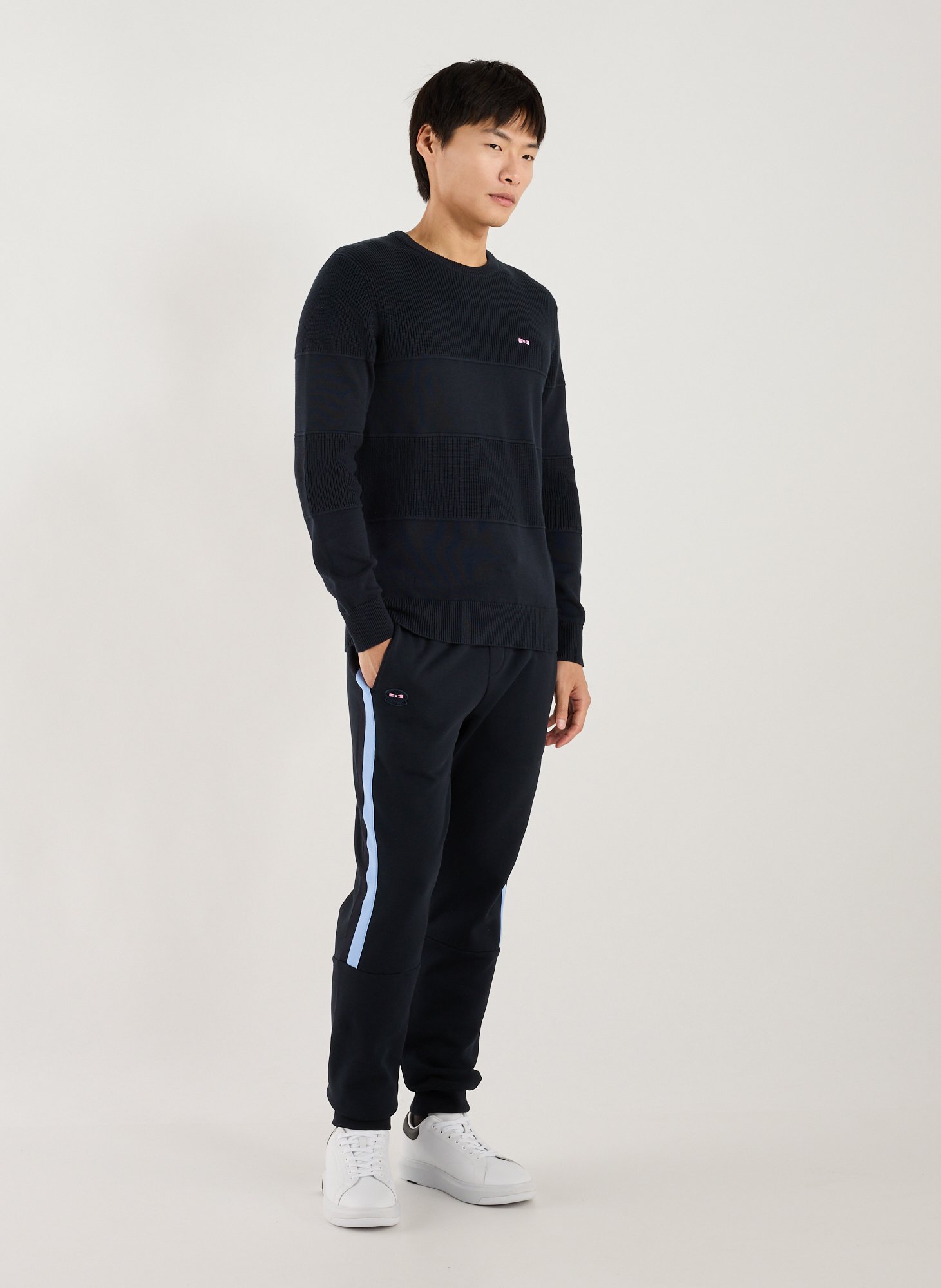 Ribbed round neck cotton sweater EDEN PARK Blue