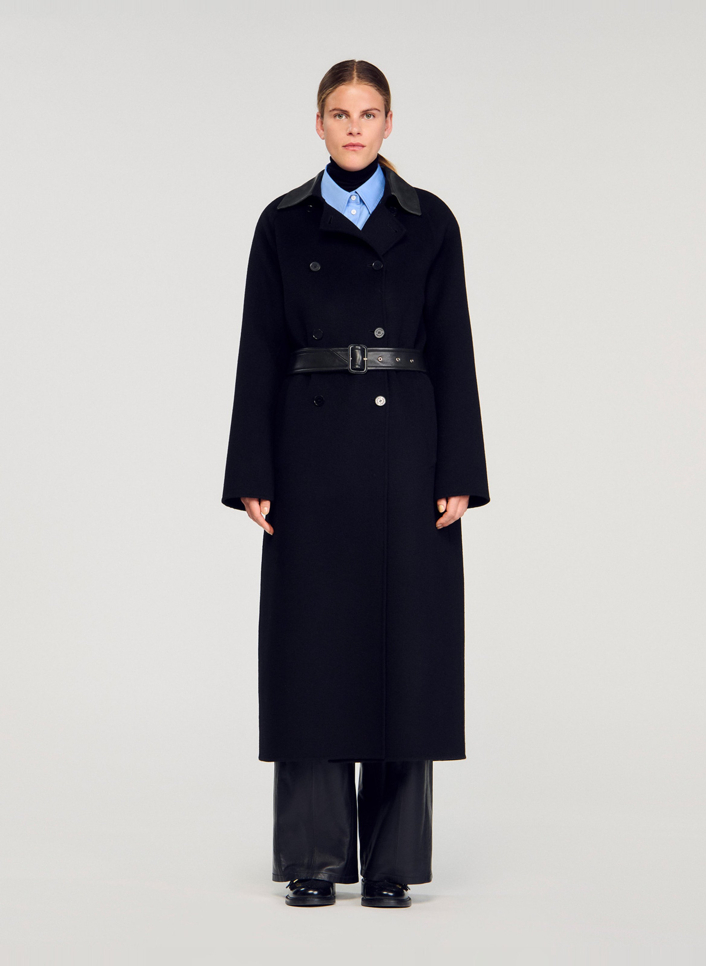 Manteau long oversize en laine SANDRO Noir