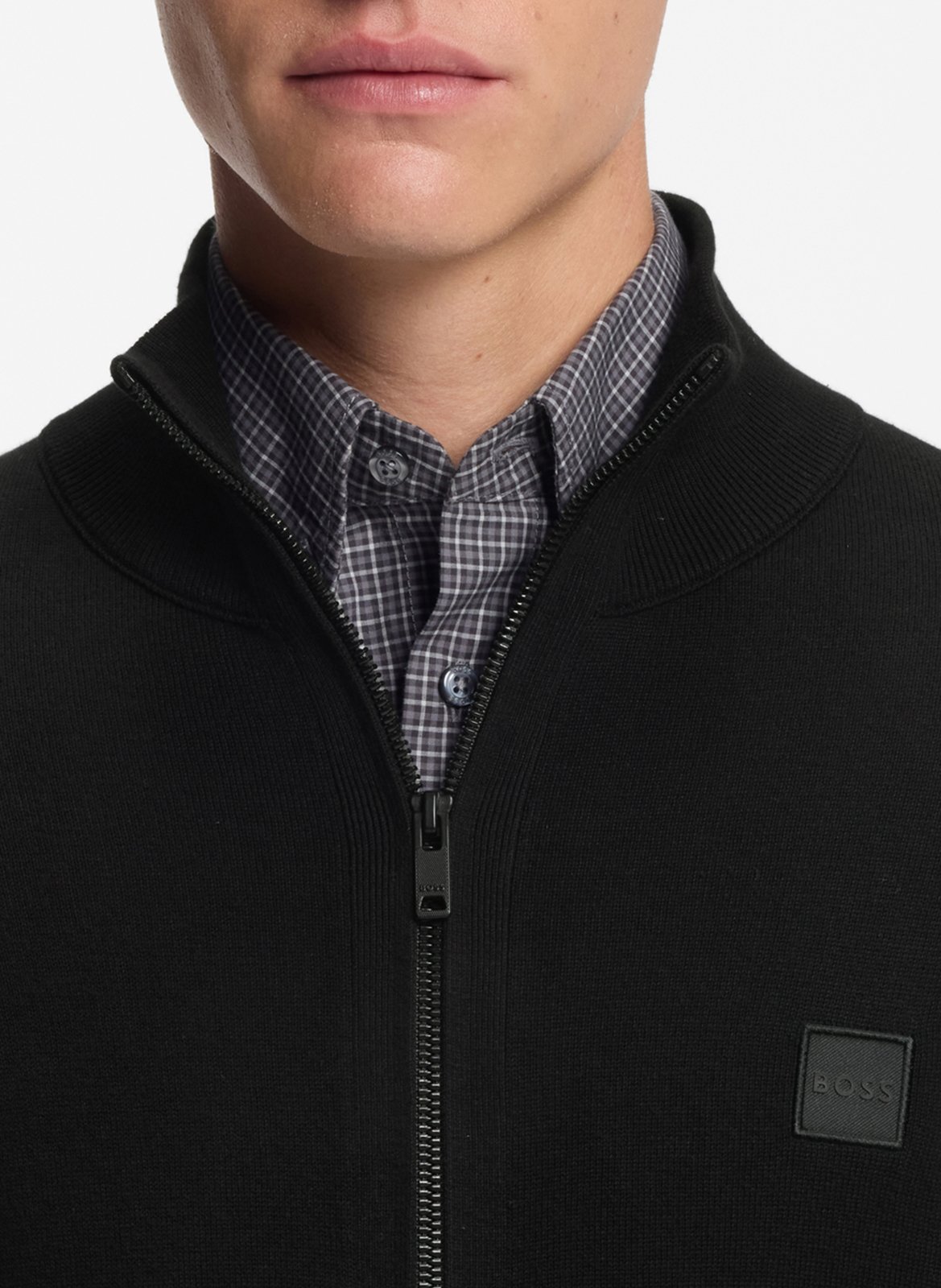 Gilet col montant en coton et en cachemire mélangés BOSS Noir