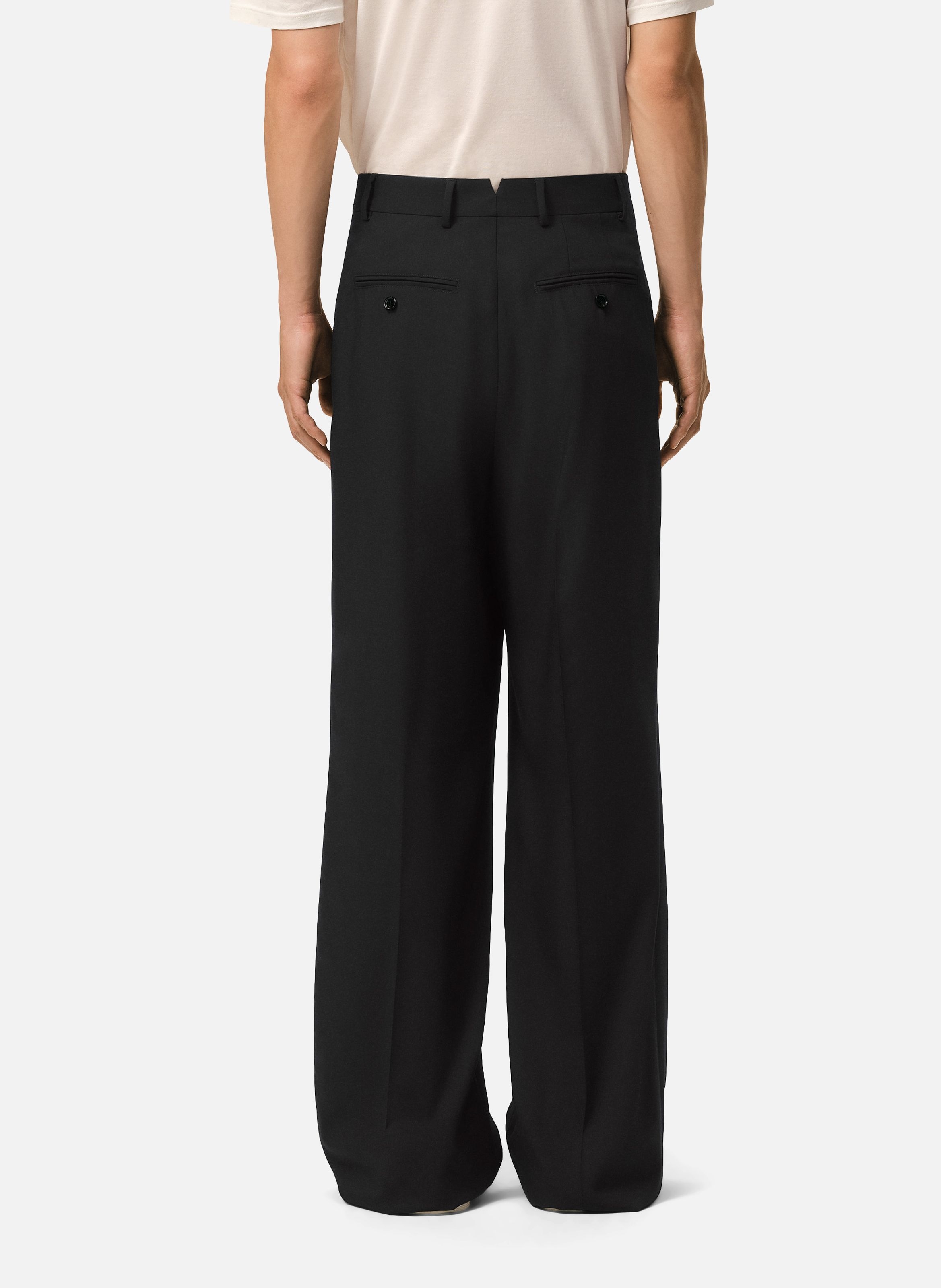 Pantalon large taille basse en laine vierge AMI PARIS Noir