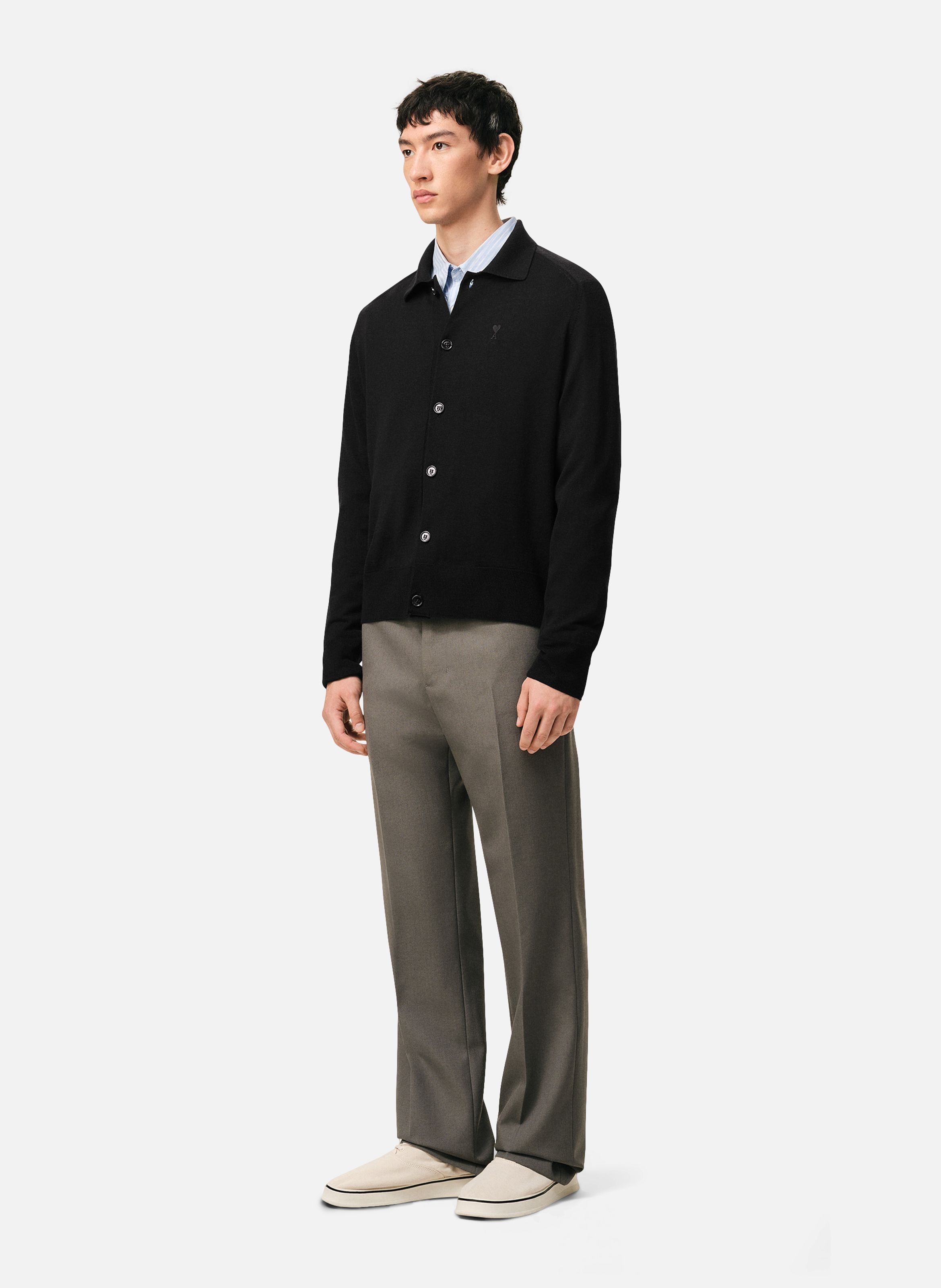 Cardigan col chemise ami de coeur en laine AMI PARIS Noir