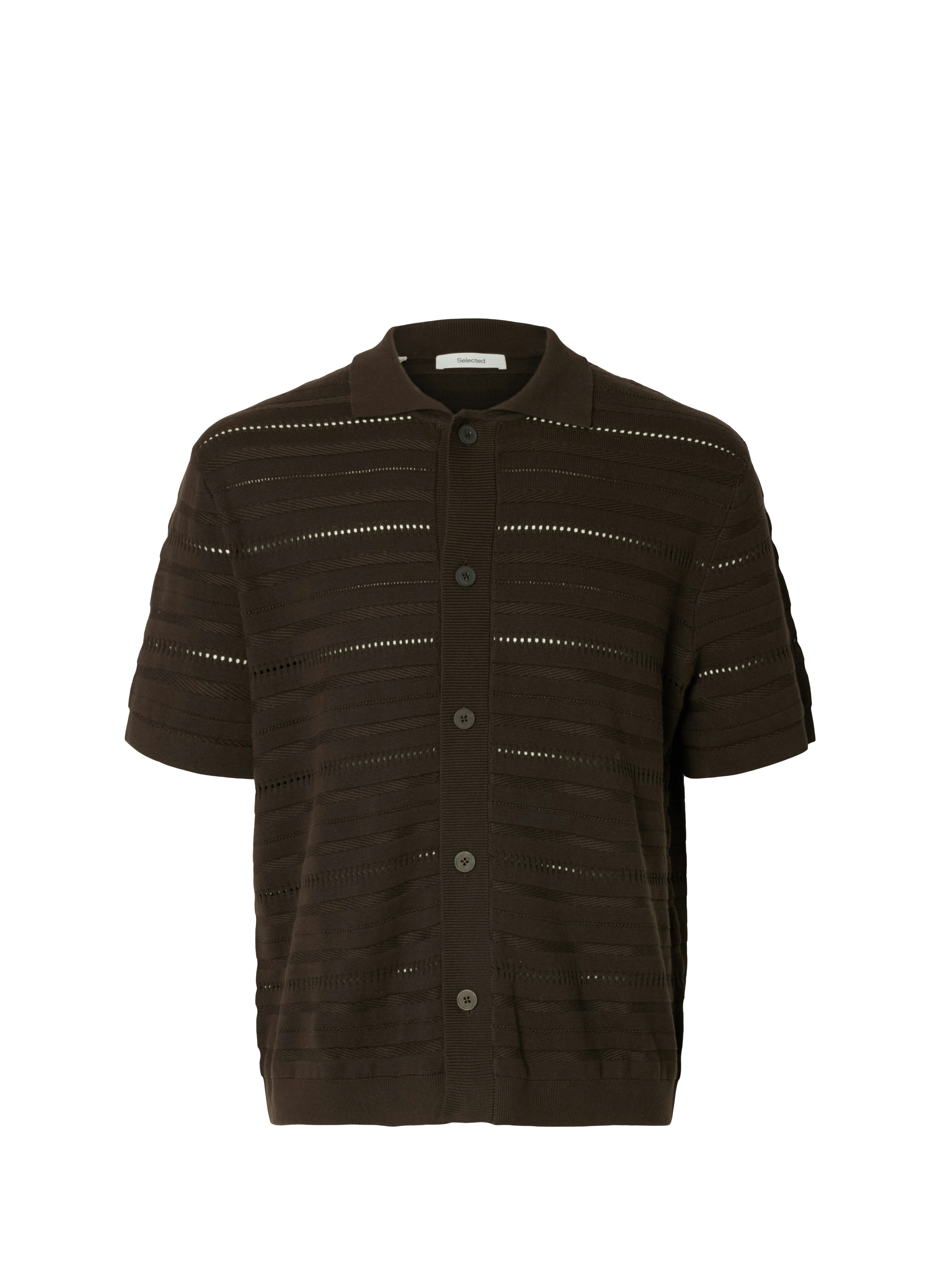 Short-sleeved cotton knit polo SELECTED Brown