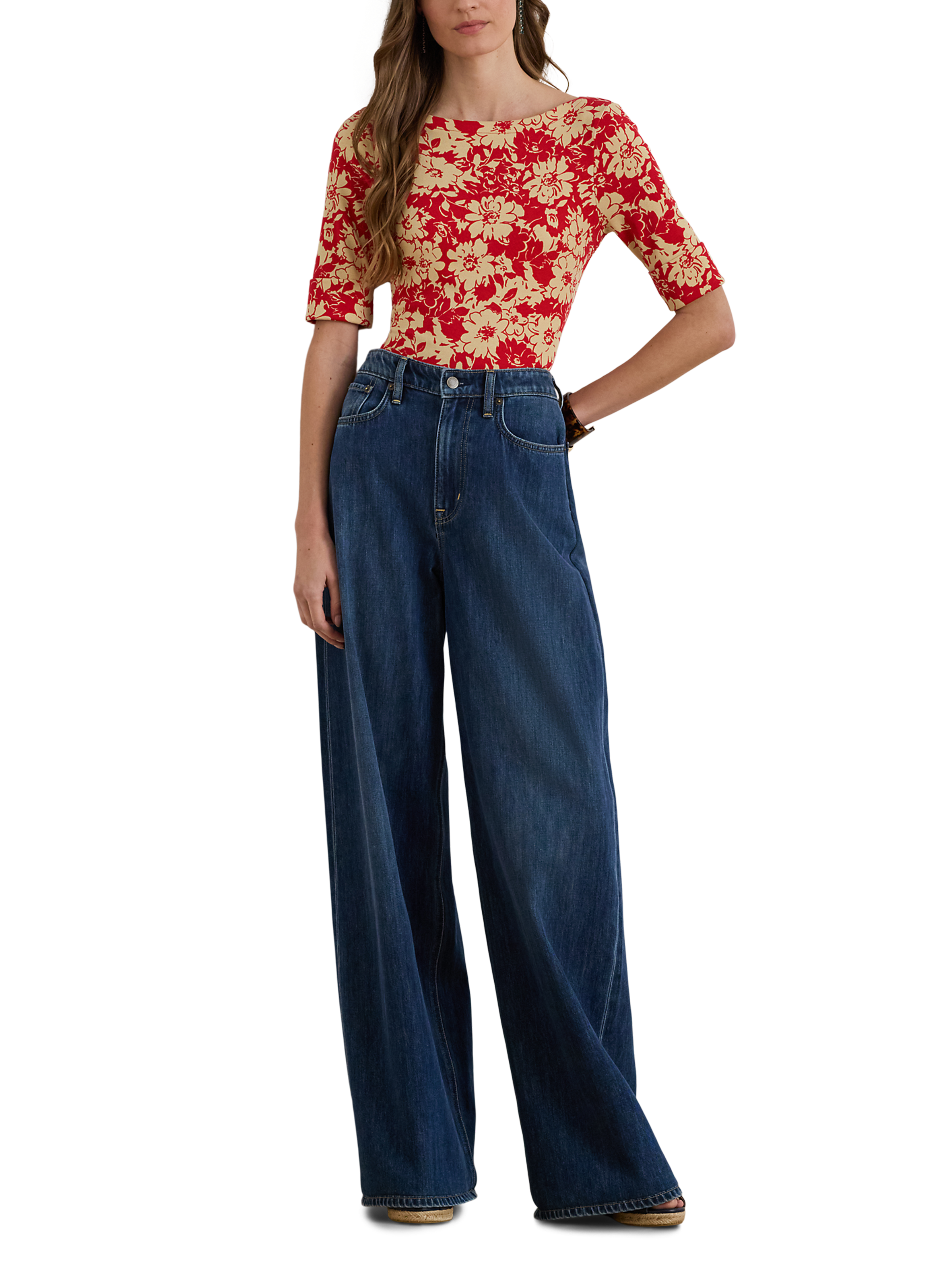 Top imprimé slim en coton mélangé LAUREN Rouge