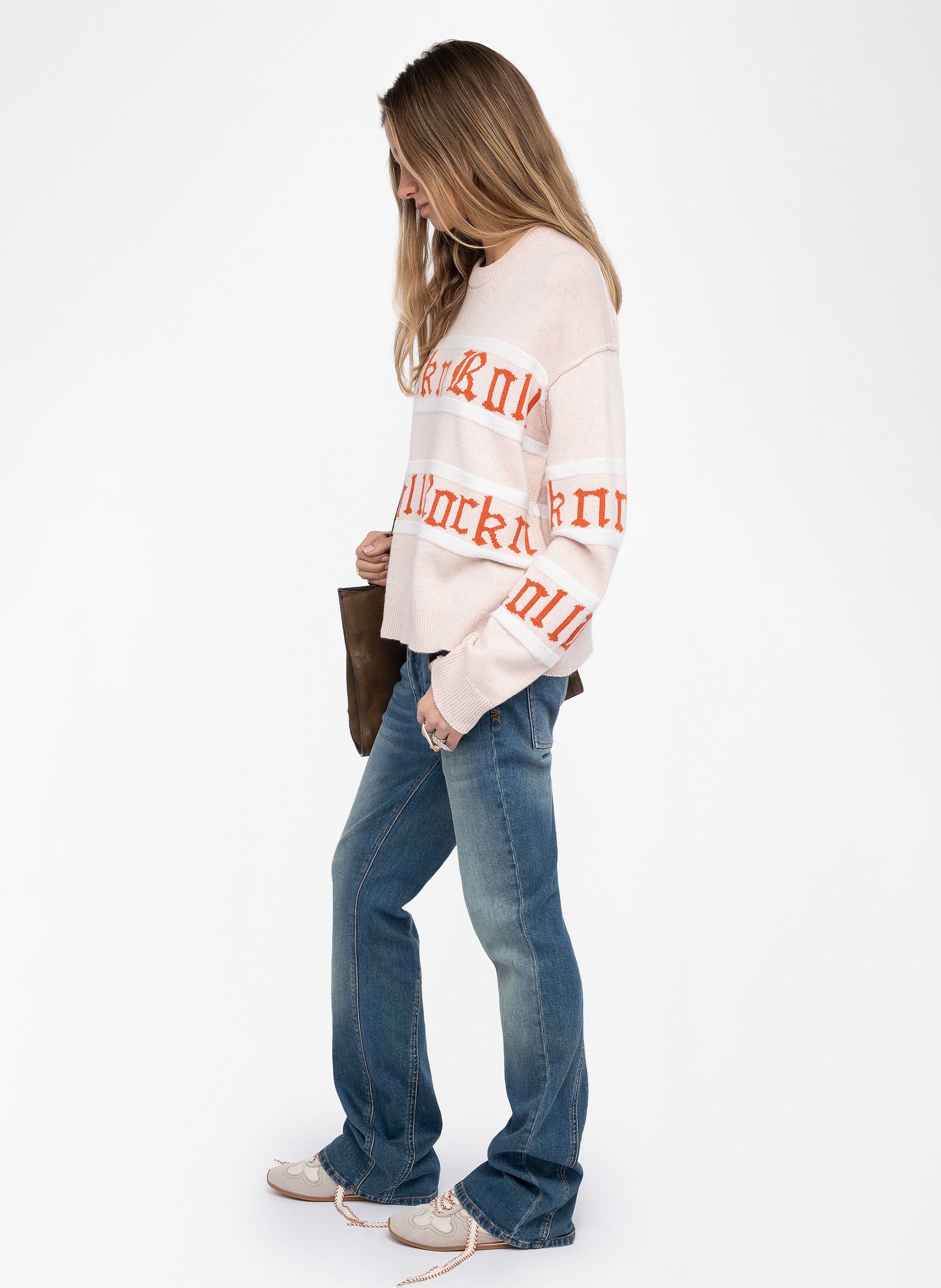 Pull col rond rayé en laine et cachemire markuz ZADIG&VOLTAIRE Rose