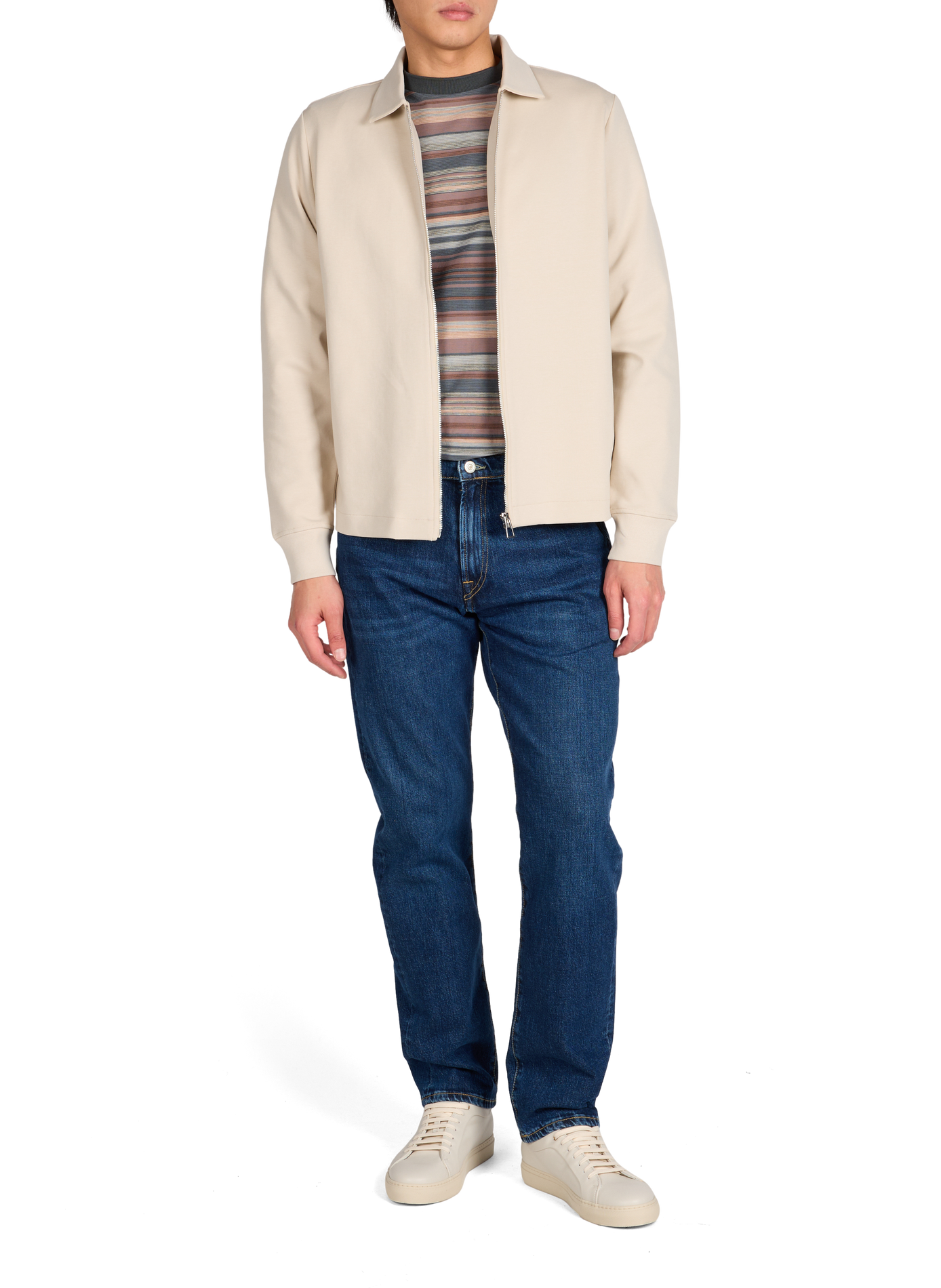 Straight Striped Short-Sleeve Cotton Blend T-Shirt Grey