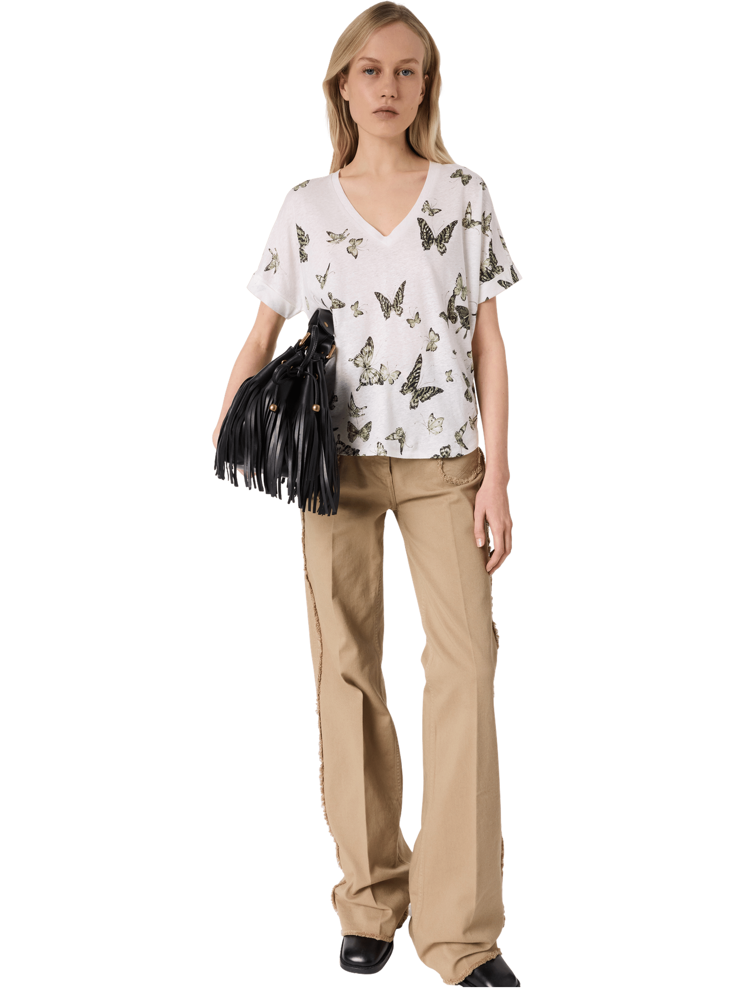 T-shirt papillons en lin et coton - MAKEDA GERARD DAREL Vert