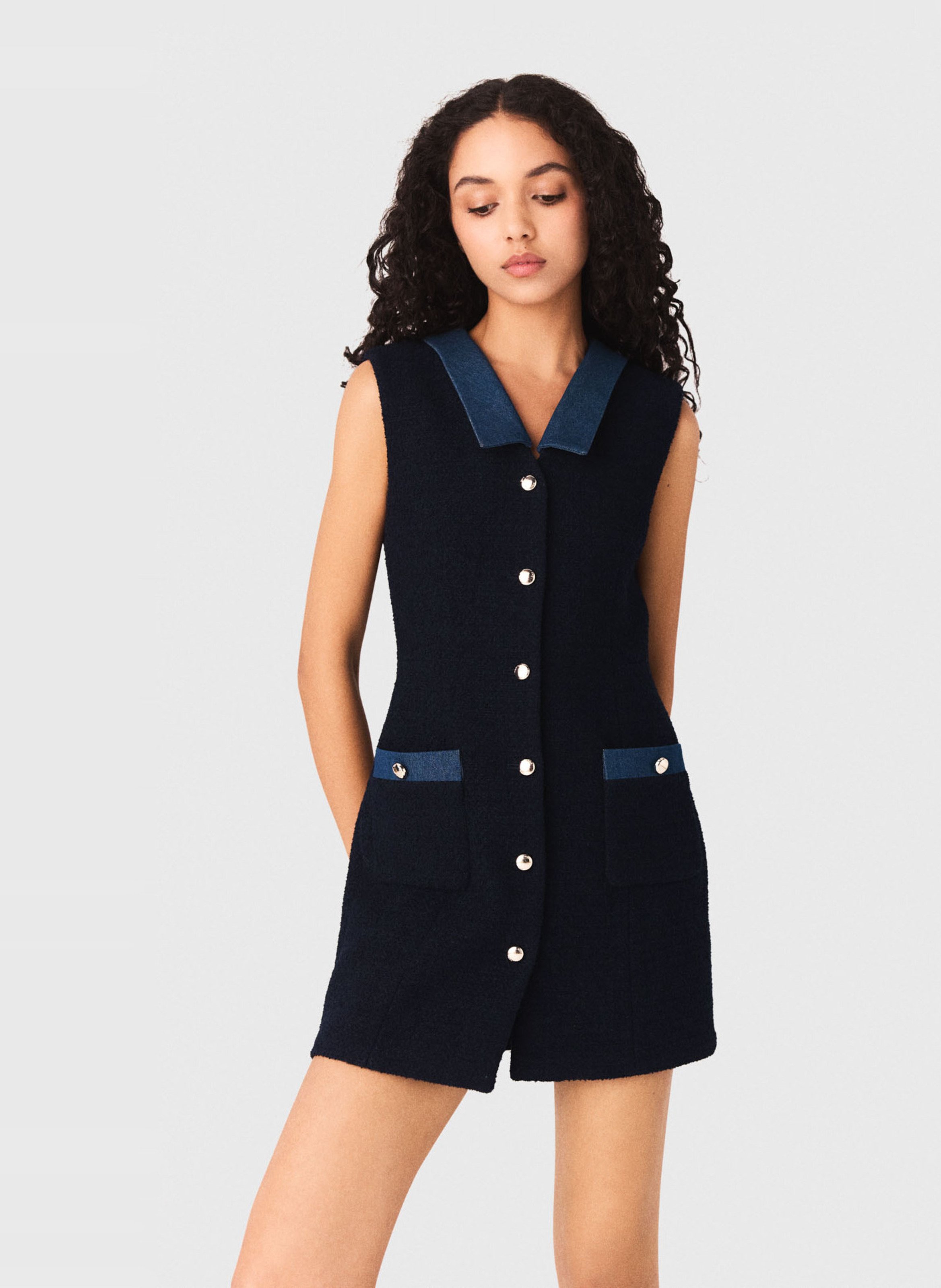 Robe courte col v MAJE Bleu