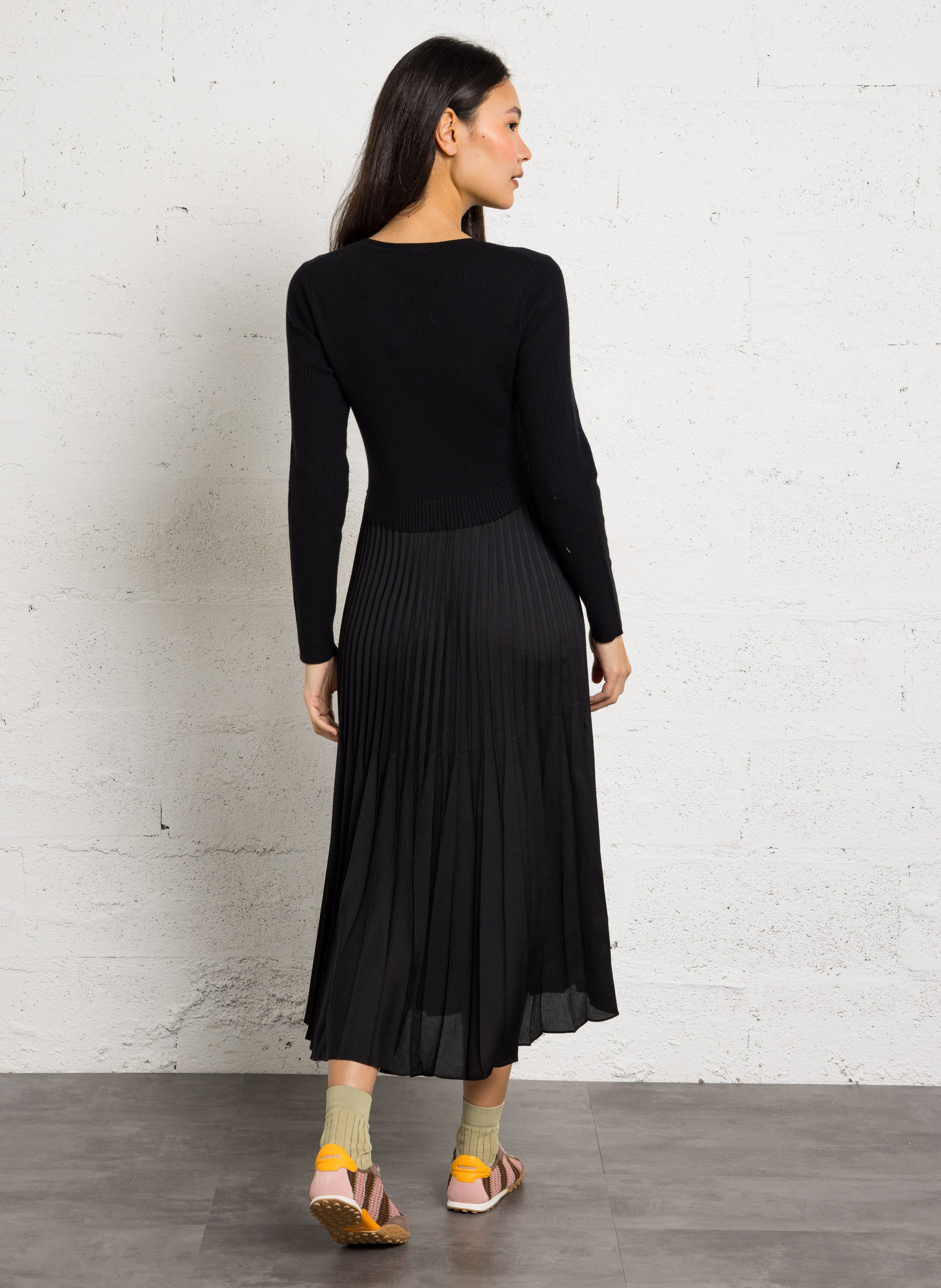 Robe midi col rond en maille belinda MAISON 123 Noir